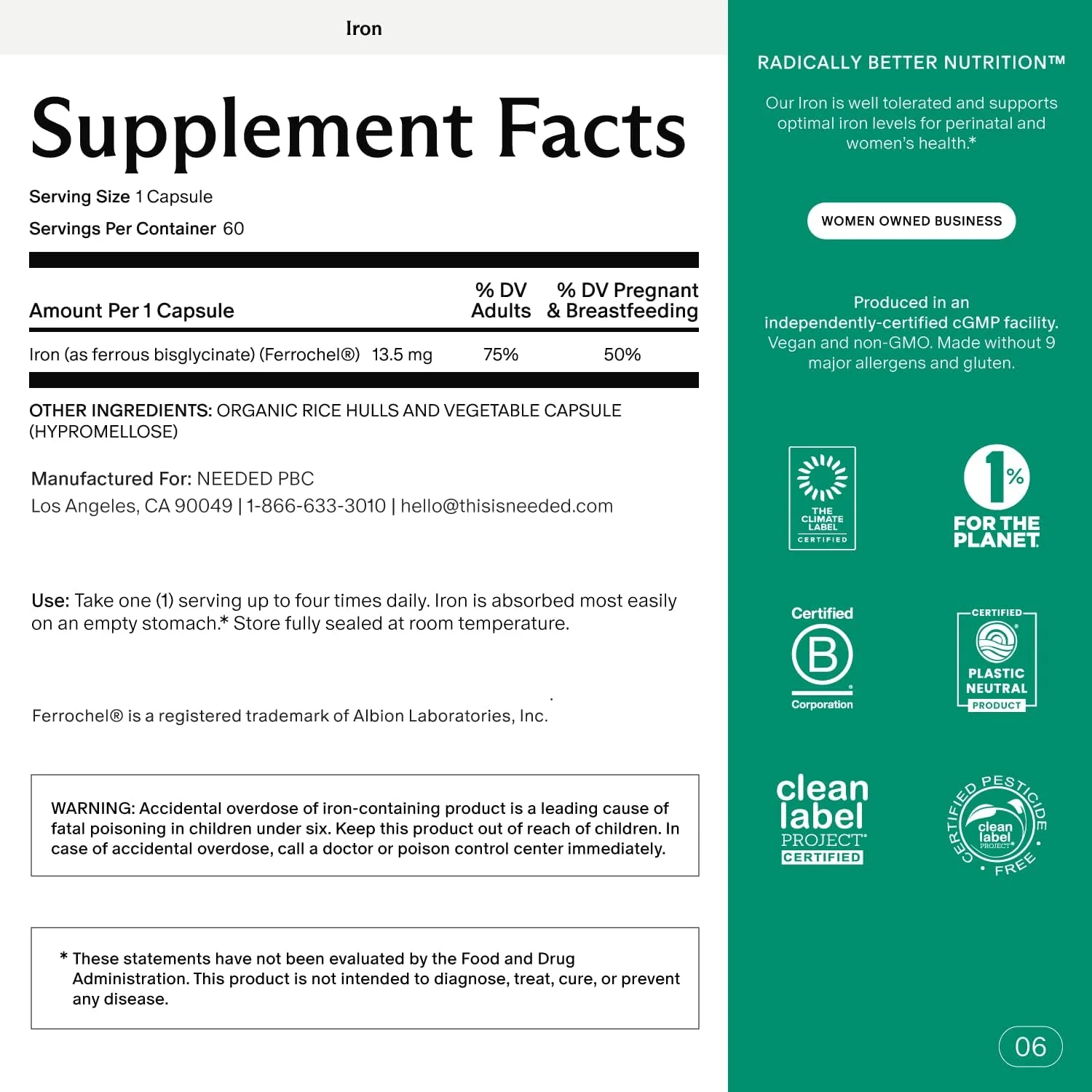 آهن مورد نیاز برای دوران پیش از بارداری، بارداری، شیردهی، پس از زایمان | عملکرد تیروئید، تقویت سیستم ایمنی، انرژی، وزن هنگام تولد، تکامل عصبی نوزاد | 60 عدد