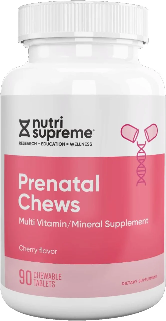 مولتی ویتامین جویدنی دوران بارداری نوتری سوپریم، حاوی 800 میکروگرم فولات، مولتی ویتامین کامل بارداری به همراه آهن، کوشر، طعم گیلاس، 90 عدد
