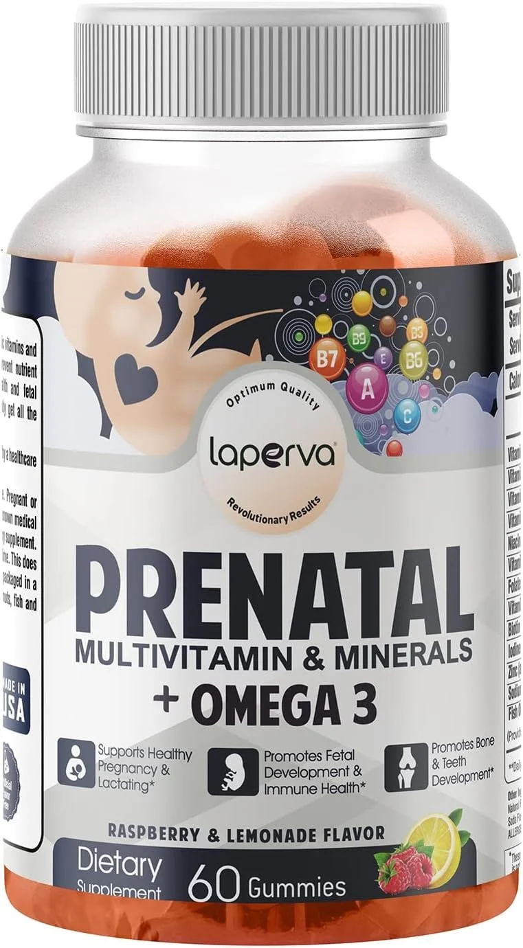 پاستیل های مولتی ویتامین و مواد معدنی دوران بارداری لاپروا + امگا 3 - طعم لیموناد تمشک - مواد مغذی ضروری برای سلامت مادر، رشد جنین و تقویت سیستم ایمنی (60 عدد)