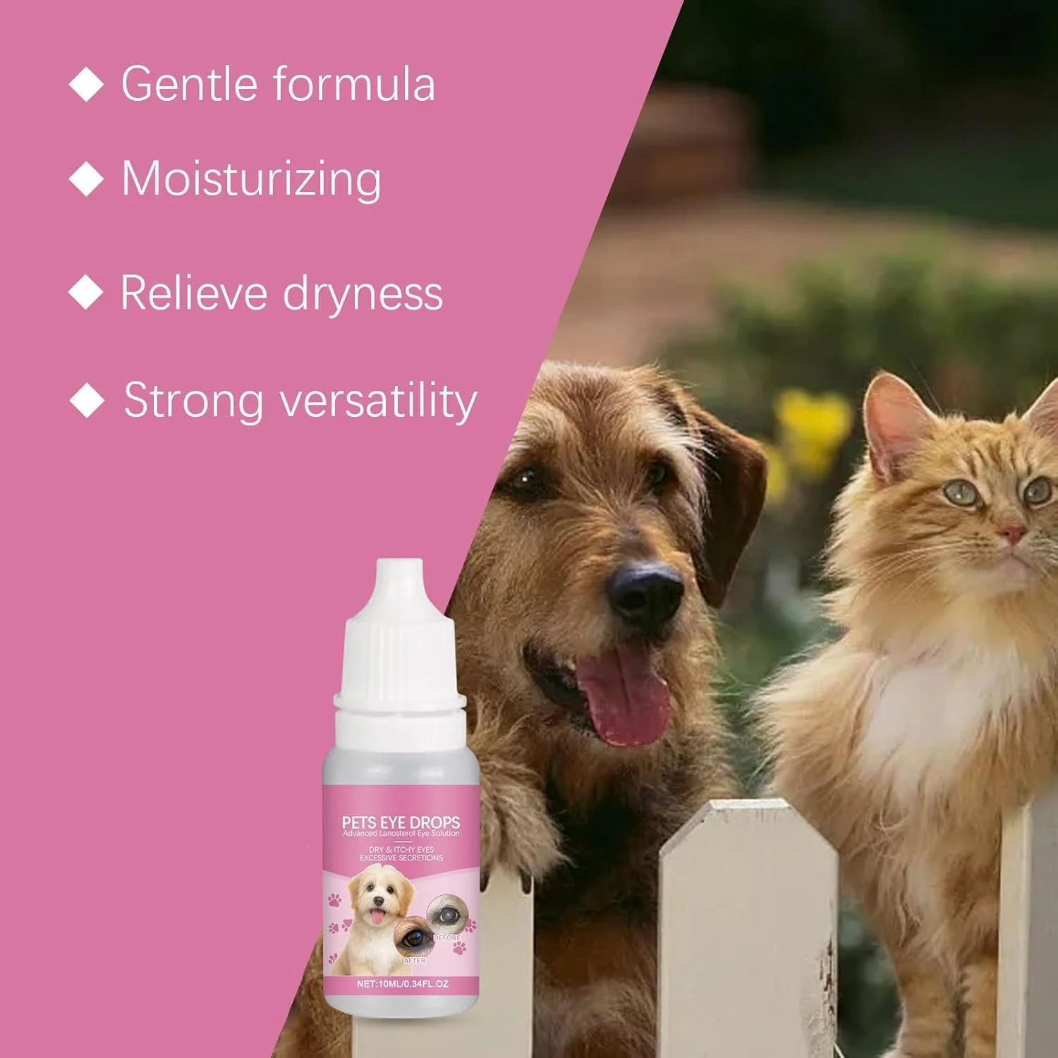 قطره چشمی حیوانات خانگی آزونی، تسکین دهنده سوزش، عفونت و لکه های اشک چشم سگ و گربه، فرمول ایمن و ملایم برای خشکی و قرمزی چشم، تسکین آلرژی، مواد طبیعی (1 عدد 10 میلی لیتر)