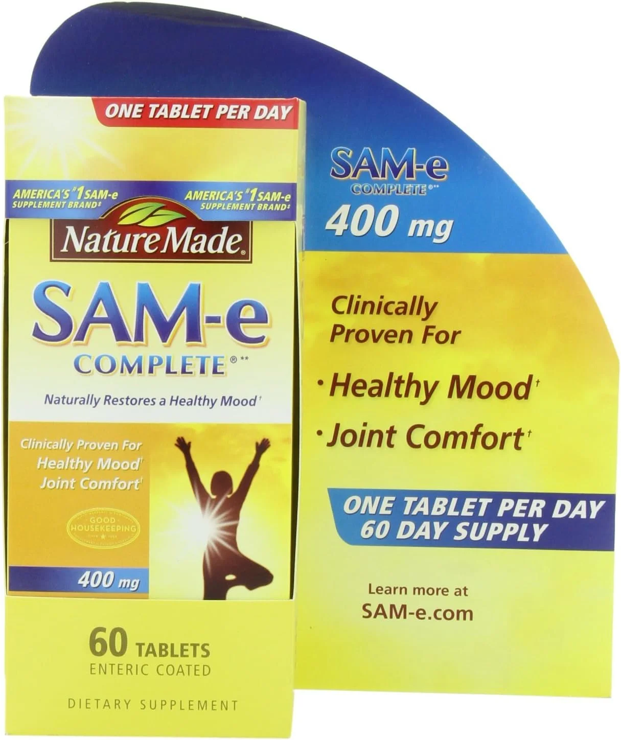قرص نچر مید SAM-e Complete 400 میلی گرم (کمک به حمایت از خلق و خوی سالم و راحتی مفاصل) سایز بزرگ 60 عددی