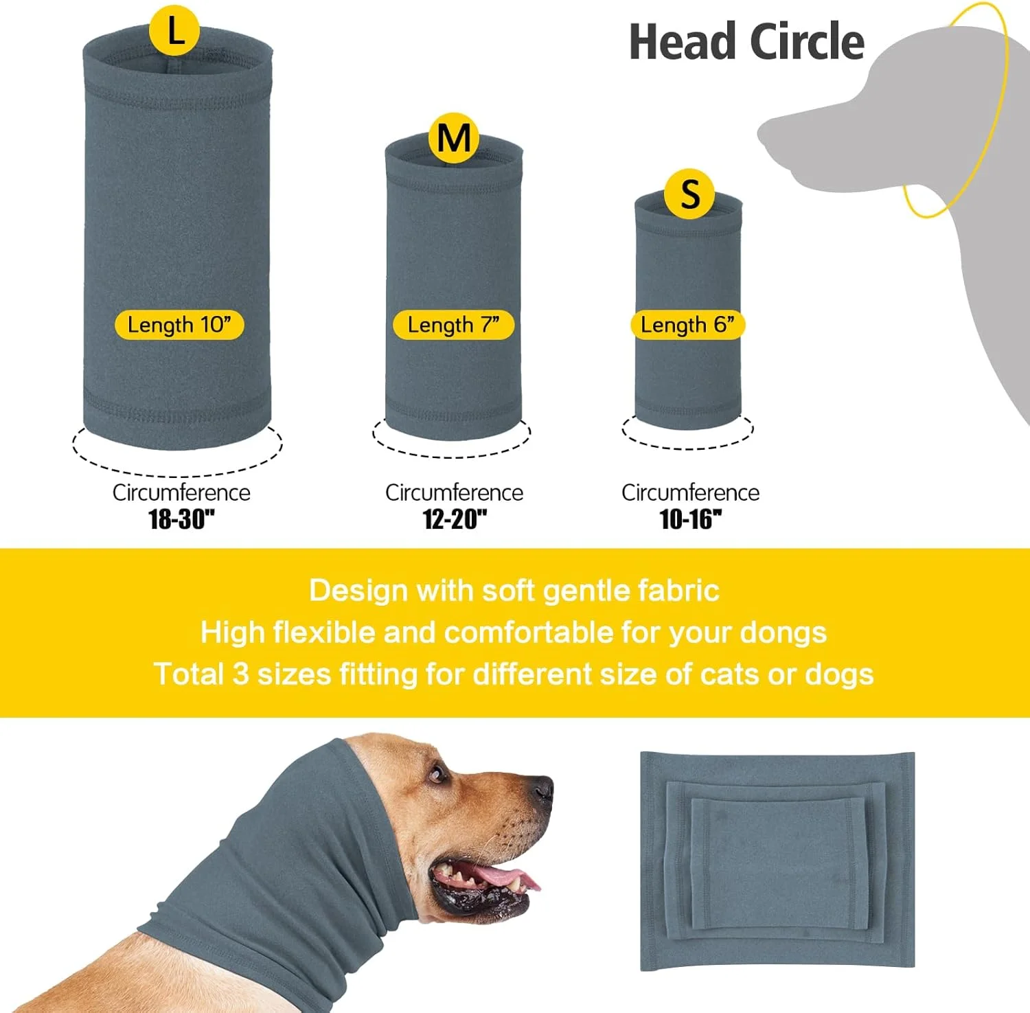 گوشی سگ آرام‌بخش برای محافظت از گوش در برابر صدا، هدبند سگ برای کاهش اضطراب، کمک به آراستگی، محافظ گوش برای سگ‌ها و گربه‌ها (آبی، L (دور سر 45-76 سانتی‌متر، طول 25 سانتی‌متر))