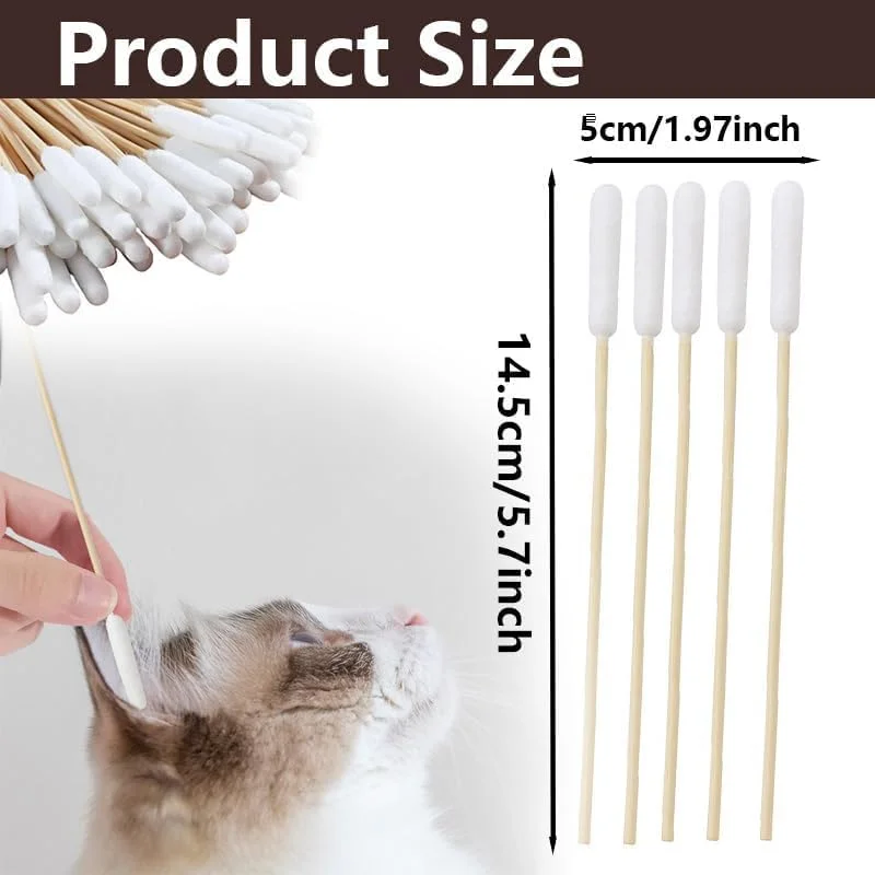 گوش پاک کن بلند پنبه ای 100 عددی با دسته چوبی برای سگ ها - مناسب برای تمیز کردن حرفه ای گوش حیوانات خانگی