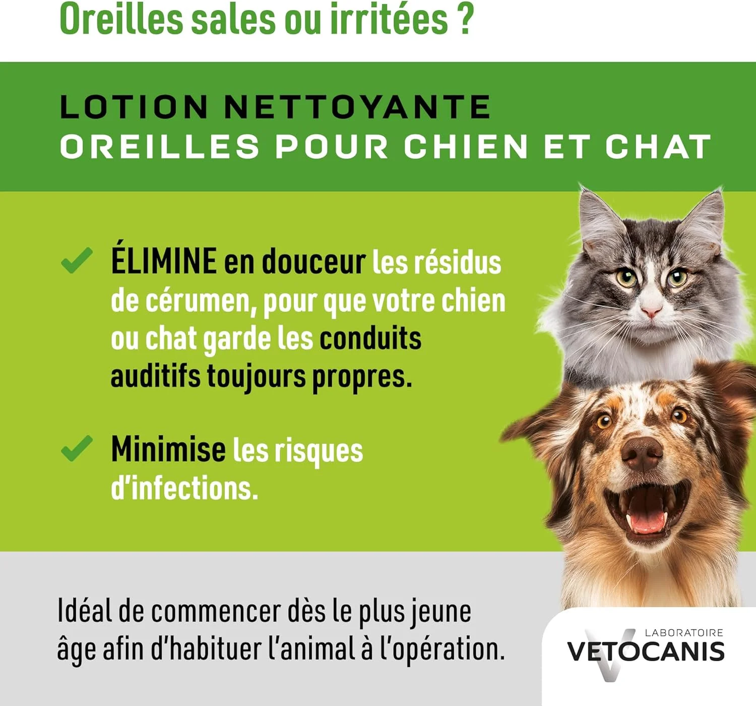 محلول پاک کننده گوش سگ و گربه وتوکانیس - بهداشت برای سگ ها و گربه ها در تمام سنین - لوسیون گوش سگ و گربه با فرمول بر پایه عصاره های گیاهی، سفید، 60 میلی لیتر