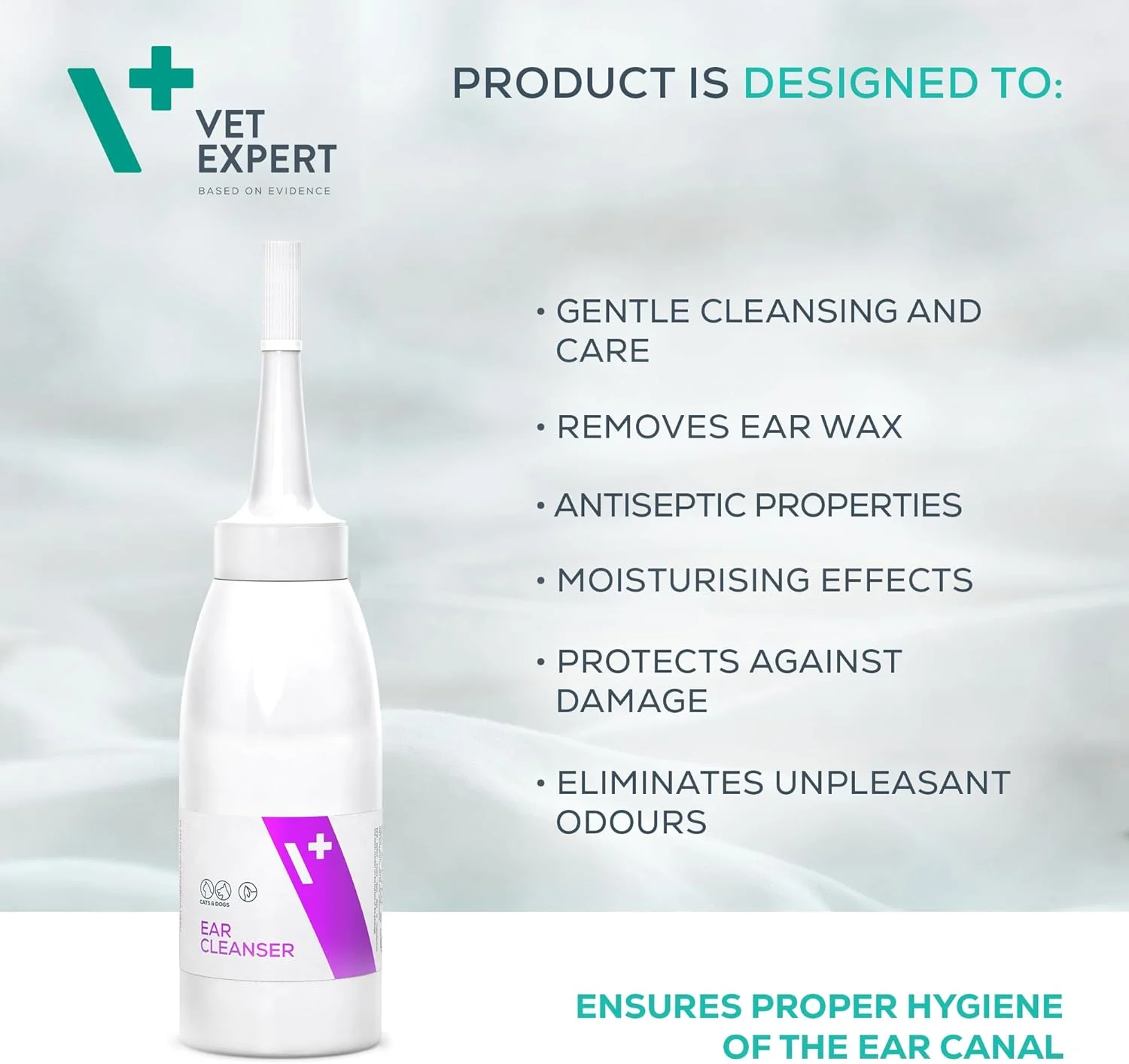 محلول پاک کننده گوش سگ و گربه وت اکسپرت – تونیک بهداشت روزانه گوش حاوی آلانتوئین، پانتنول، اسید سالیسیلیک، روغن درخت چای و عصاره آلوئه ورا – 75 میلی لیتر