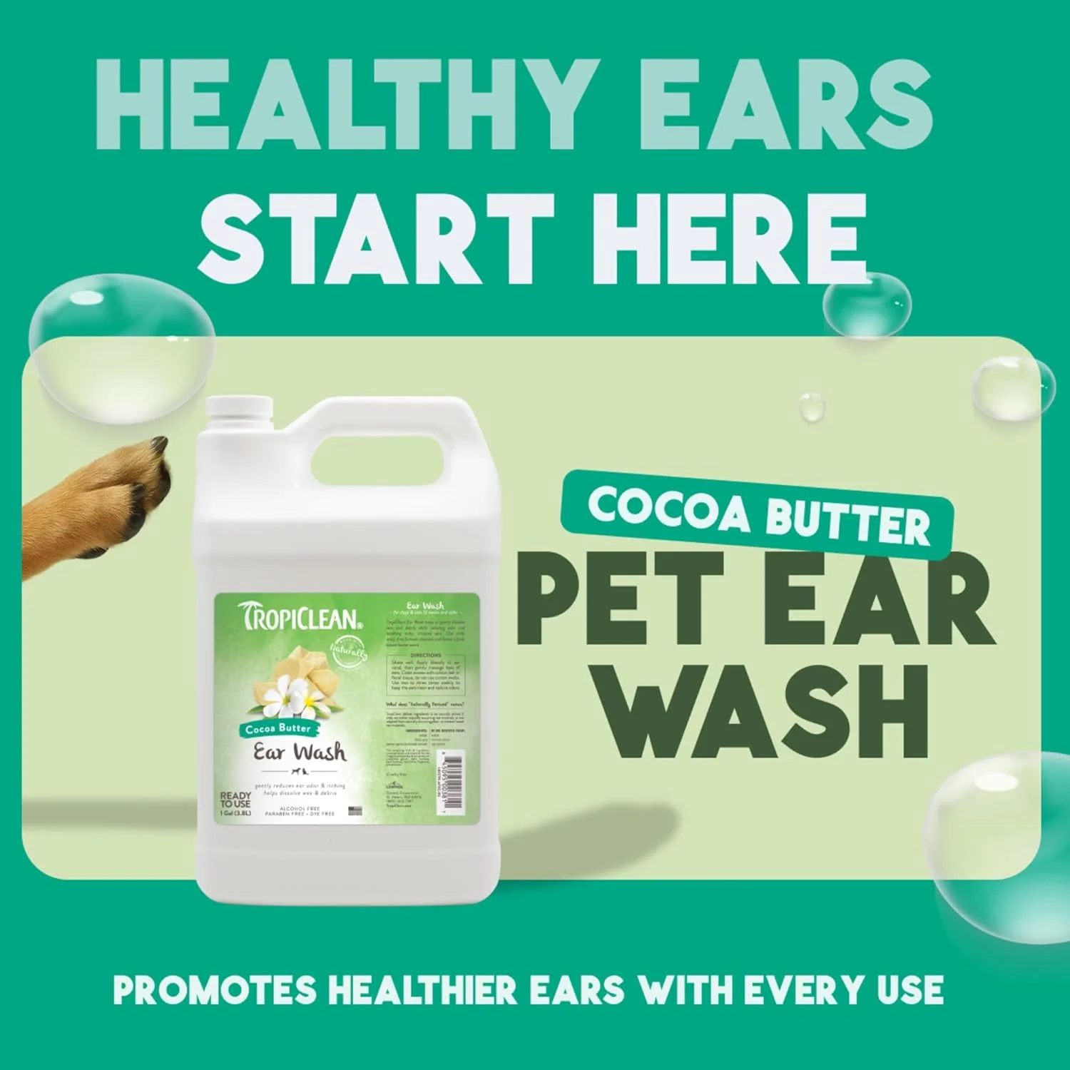 محلول شستشوی گوش حیوانات خانگی تروپیکلین، 1 گالن - بدون الکل - ساخت ایالات متحده آمریکا - محلول تمیز کننده گوش سگ - شستشوی گوش سگ - قطره های گوش حیوانات خانگی - تسکین دهنده خارش و عفونت - توصیه شده توسط دامپزشکان