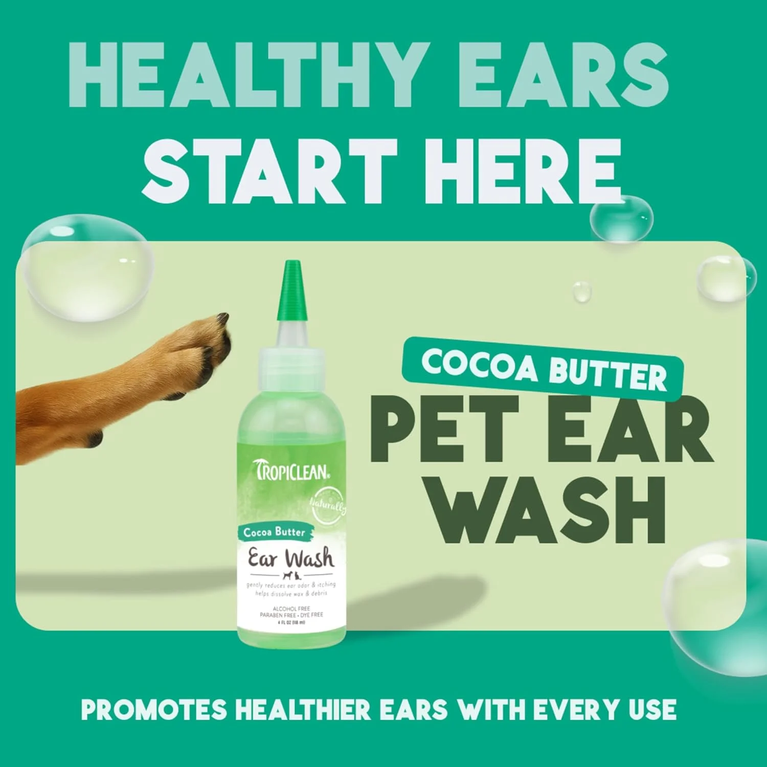 محلول شستشوی گوش سگ TropiClean، محلول تمیز کننده گوش توصیه شده توسط دامپزشکان برای تسکین خارش، از بین بردن بو، بدون الکل و سوزش، ایمن برای گربه ها، ساخت ایالات متحده آمریکا، 118 میلی لیتر