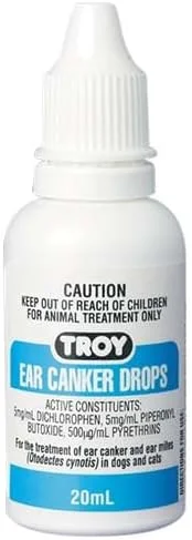 قطره درمان عفونت گوش سگ و گربه تروی 20 میلی لیتر، موثر در درمان عفونت و کنه گوش