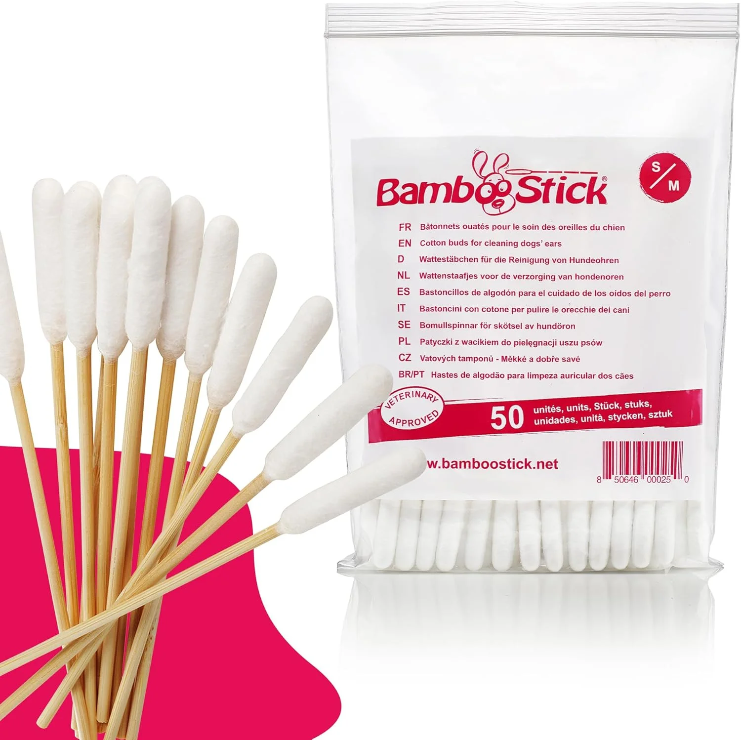 بسته ۵۰ عددی گوش پاک کن بامبو استیک مناسب تمیز کردن گوش سگ ها و گربه های کوچک - مراقبت از گوش سگ و گربه - استفاده آسان - توسعه یافته توسط دامپزشک فرانسوی