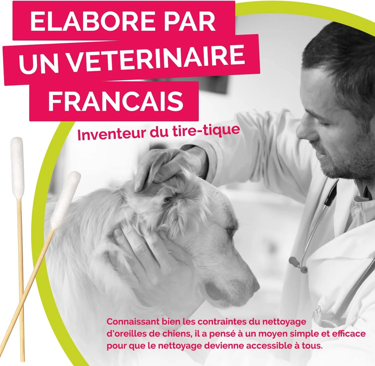 بسته ۵۰ عددی گوش پاک کن بامبو استیک مناسب تمیز کردن گوش سگ ها و گربه های کوچک - مراقبت از گوش سگ و گربه - استفاده آسان - توسعه یافته توسط دامپزشک فرانسوی
