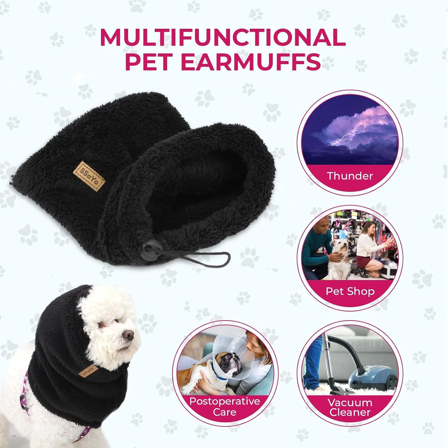 محافظ گوش سگ با قابلیت تنظیم برای کاهش صدا - پوشش گوش سگ - هدبند و پوشش گوش سگ برای کاهش اضطراب (مشکی، کوچک)