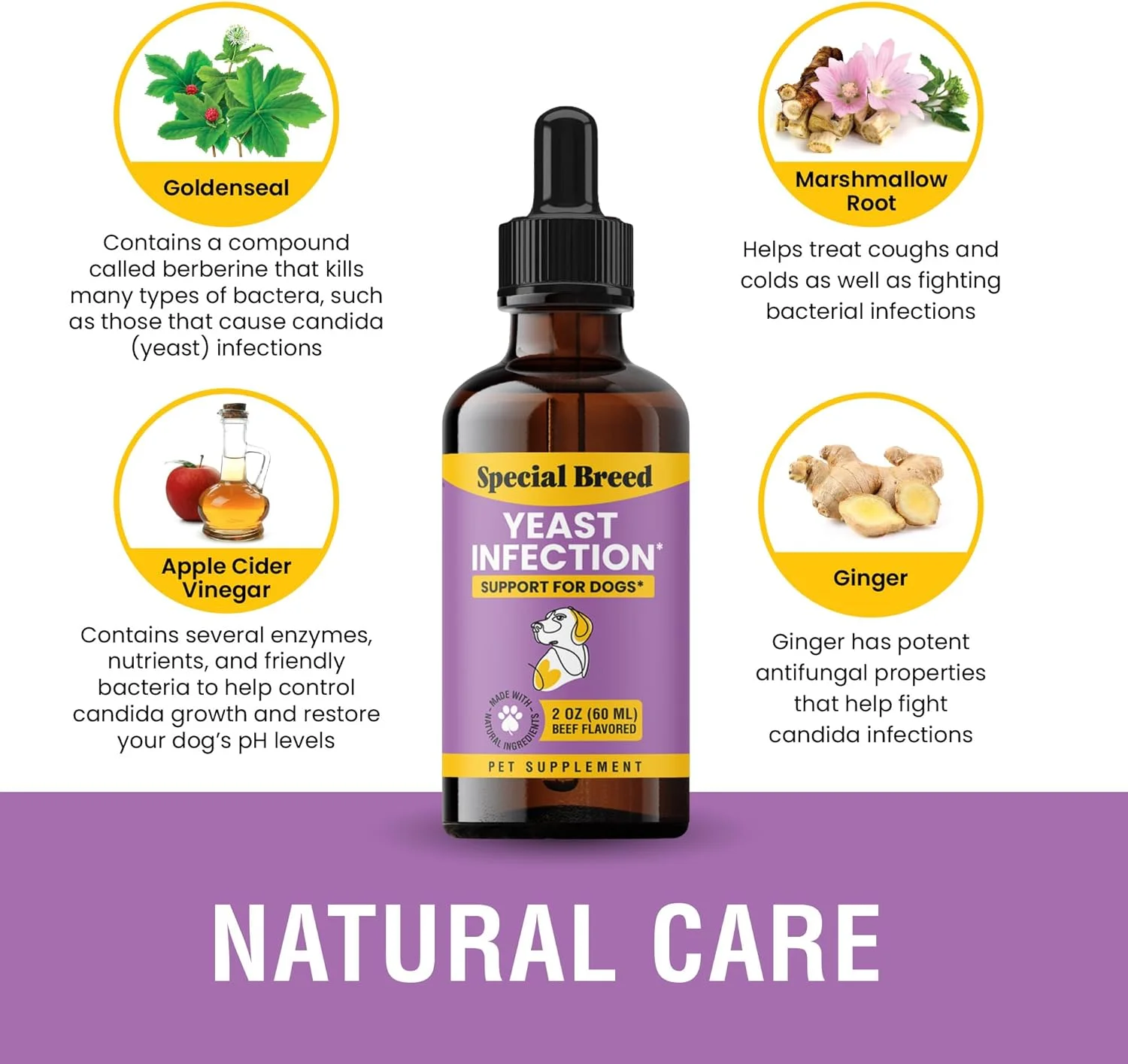 درمان عفونت قارچی نژاد ویژه برای سگ ها - تسکین خارش، درمان عفونت گوش، کاهش سوزش و التهاب، 2 اونس