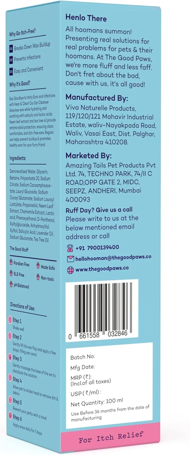 محلول پاک کننده گوش سگ و گربه | جلوگیری از عفونت | تسکین خارش | کاهش جرم گوش | اسید سالیسیلیک 0.3٪، بابونه، عصاره چریش، روغن درخت چای | گوش های سالم | 100 میلی لیتر