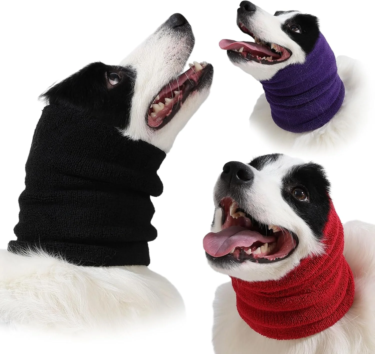 بسته 3 عددی (S، M، L) باند آرامش بخش سگ و گربه، پوشش کاهش اضطراب گربه، باند گردنی الاستیک ضخیم دولایه، گوش گیر برای کاهش اضطراب/محافظت در برابر صدا، نظافت، رعد و برق، آتش بازی