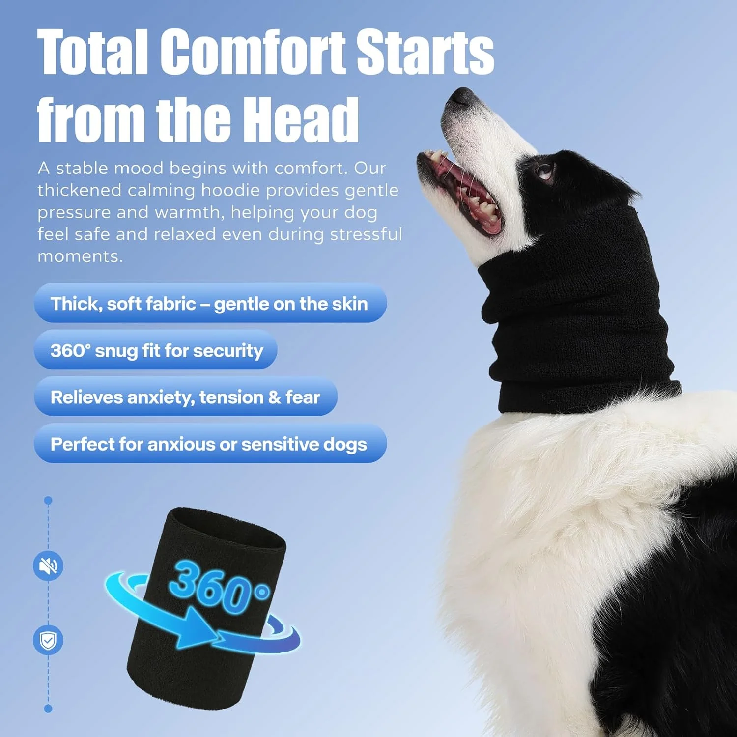 بسته 3 عددی (S، M، L) باند آرامش بخش سگ و گربه، پوشش کاهش اضطراب گربه، باند گردنی الاستیک ضخیم دولایه، گوش گیر برای کاهش اضطراب/محافظت در برابر صدا، نظافت، رعد و برق، آتش بازی