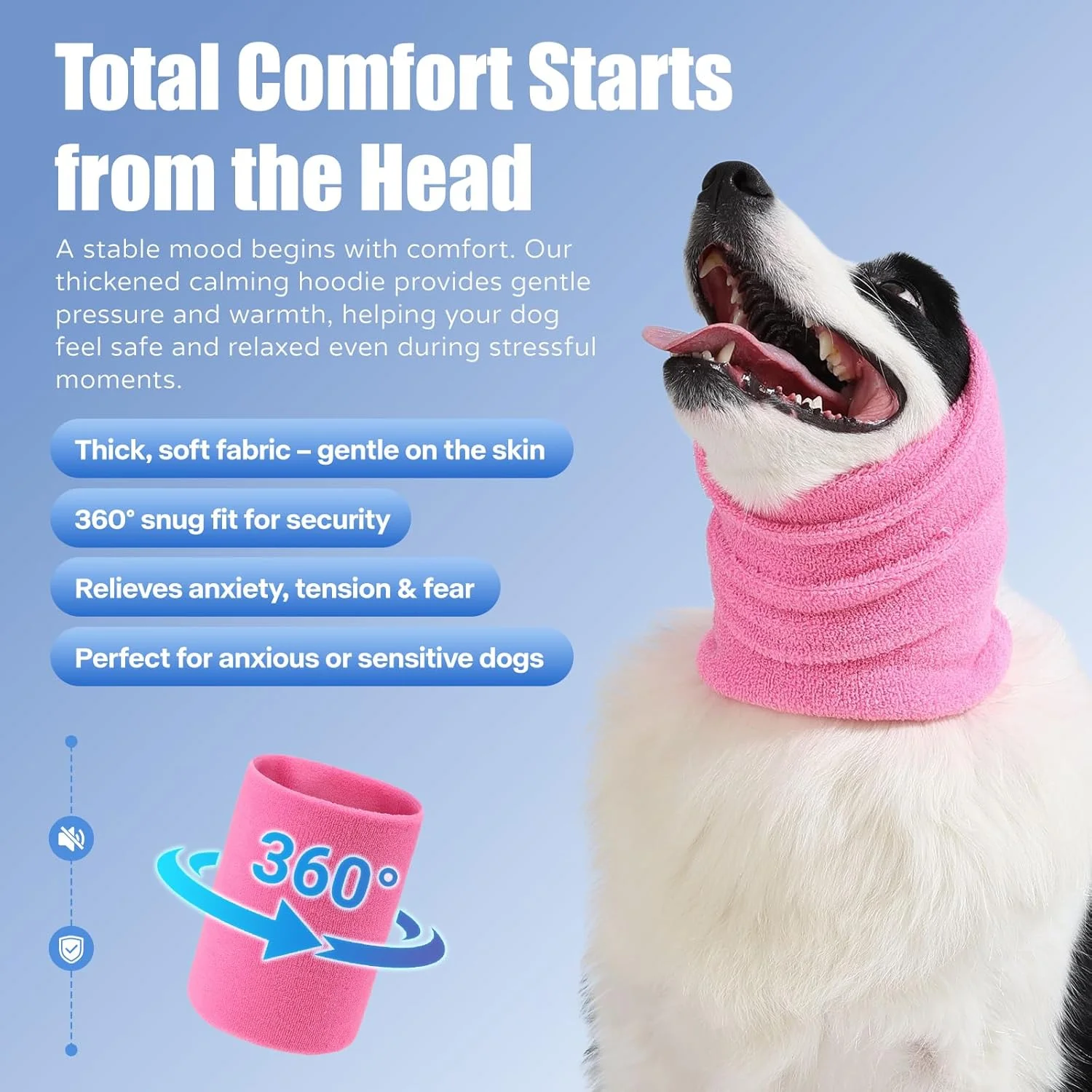 باند آرامش بخش سگ و گربه، پوشش کاهش اضطراب گربه، باند گردنی الاستیک ضخیم دولایه برای گوش حیوانات خانگی، محافظ گوش حذف کننده نویز برای کاهش اضطراب/محافظت در برابر نویز، آرایشگری، رعد و برق، آتش بازی
