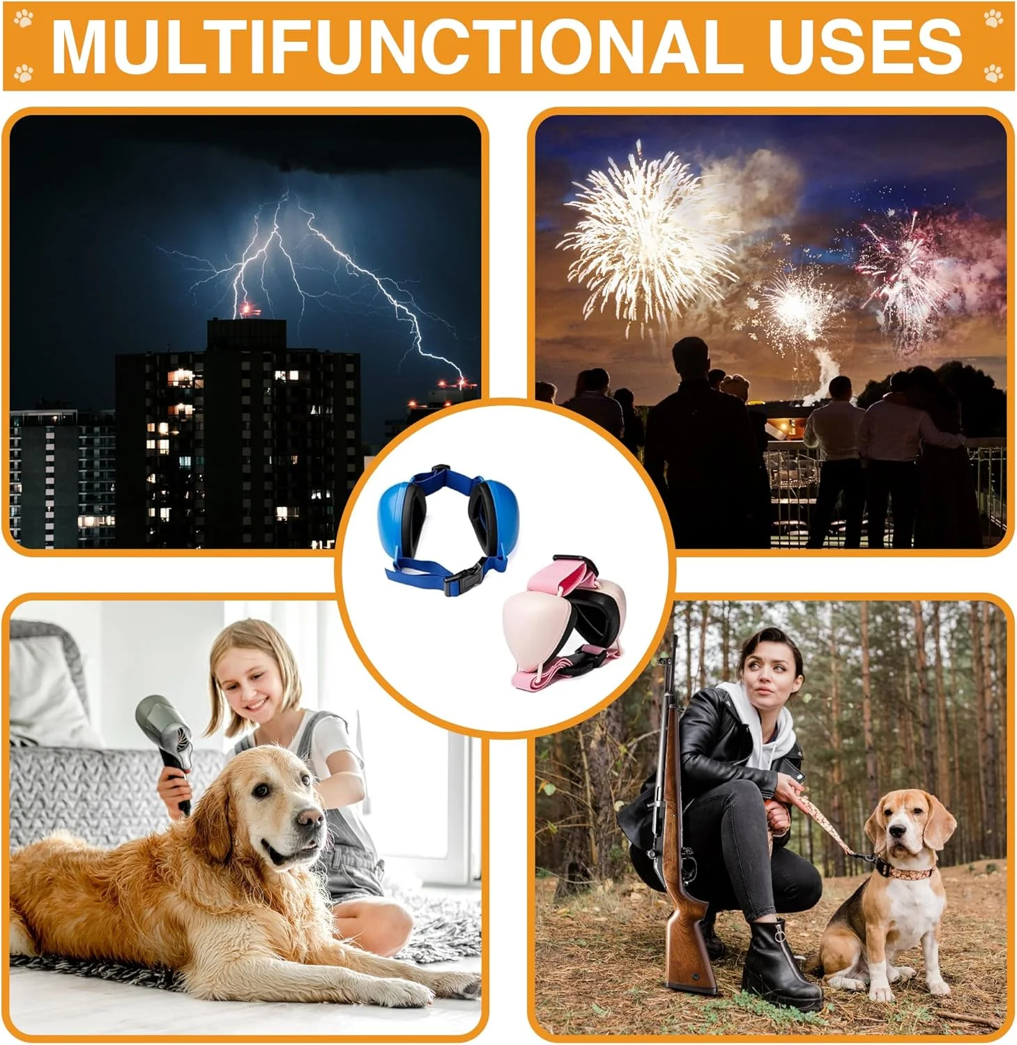 محافظ گوش سگ برای محافظت در برابر صدا به همراه اسنود سگ، آبی (بزرگ)