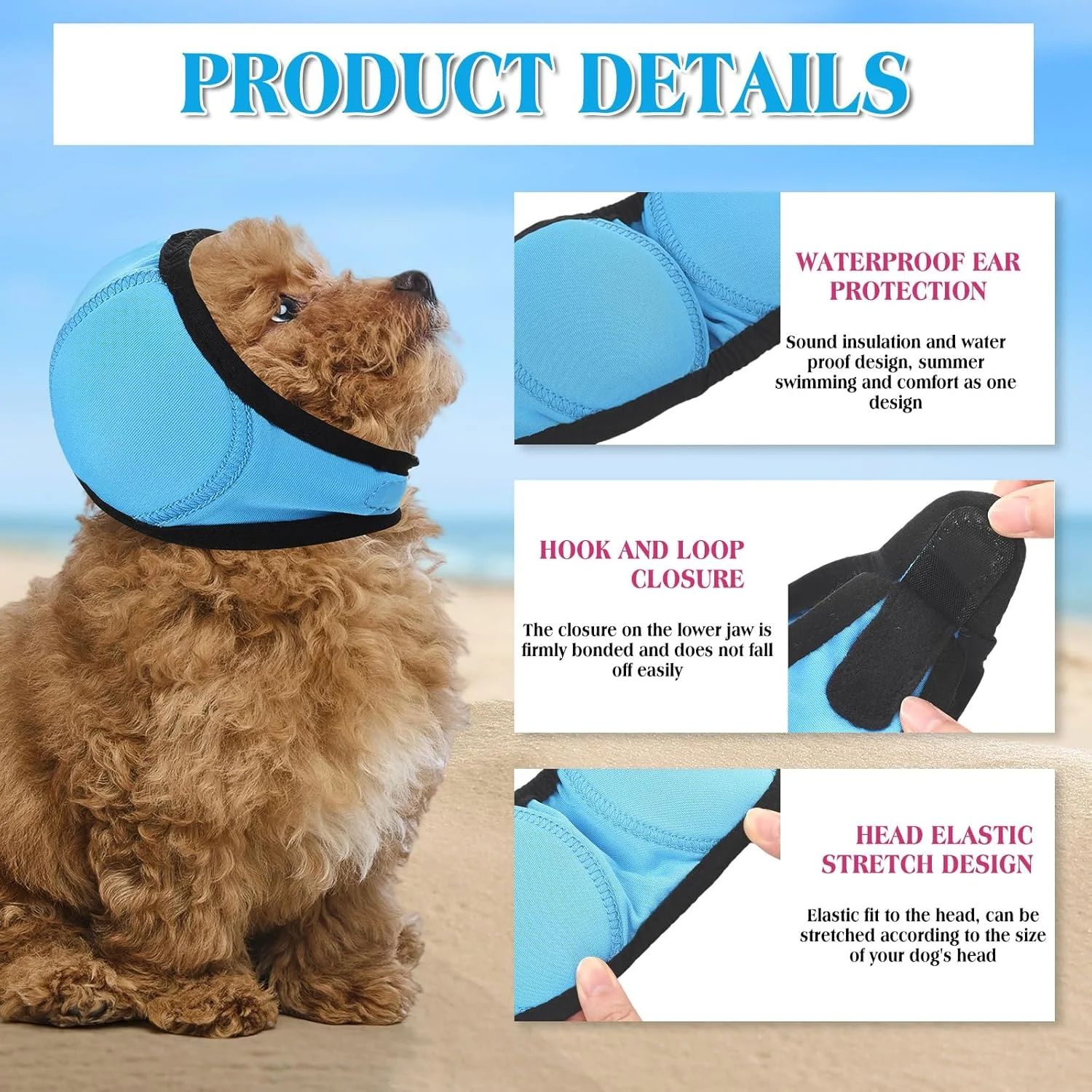 کاور گوش سگ 3 عددی در 3 سایز، محافظ سر ضد آب برای حمام و نظافت، محافظ گوش سگ قابل تنظیم، کلاه آرامش بخش برای رعد و برق، آتش بازی، اضطراب