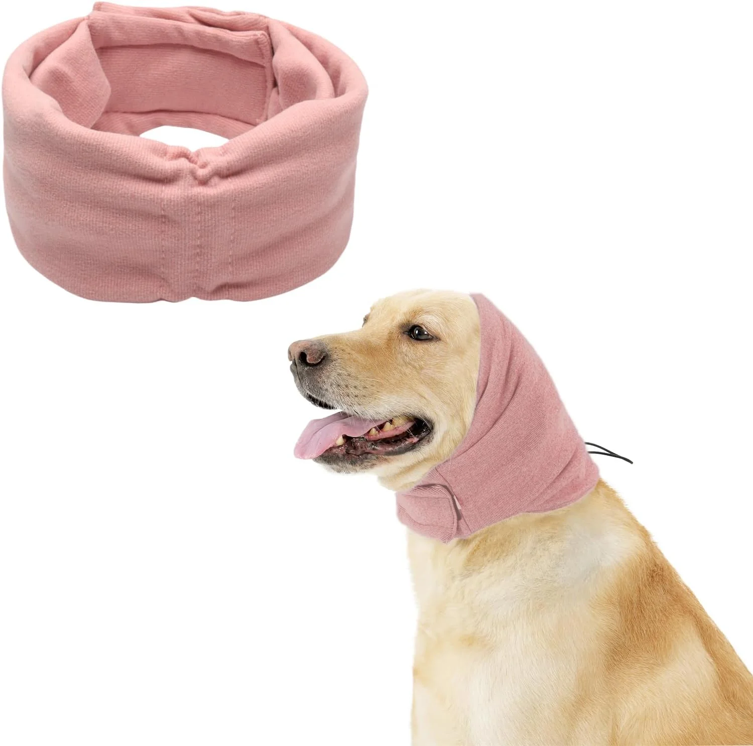 گوشی سگ برای آرامش، محافظ سر و گوش سگ، گرم کننده گوش سگ با چسب ولکرو قابل تنظیم برای تسکین اضطراب حیوانات خانگی (صورتی، L)