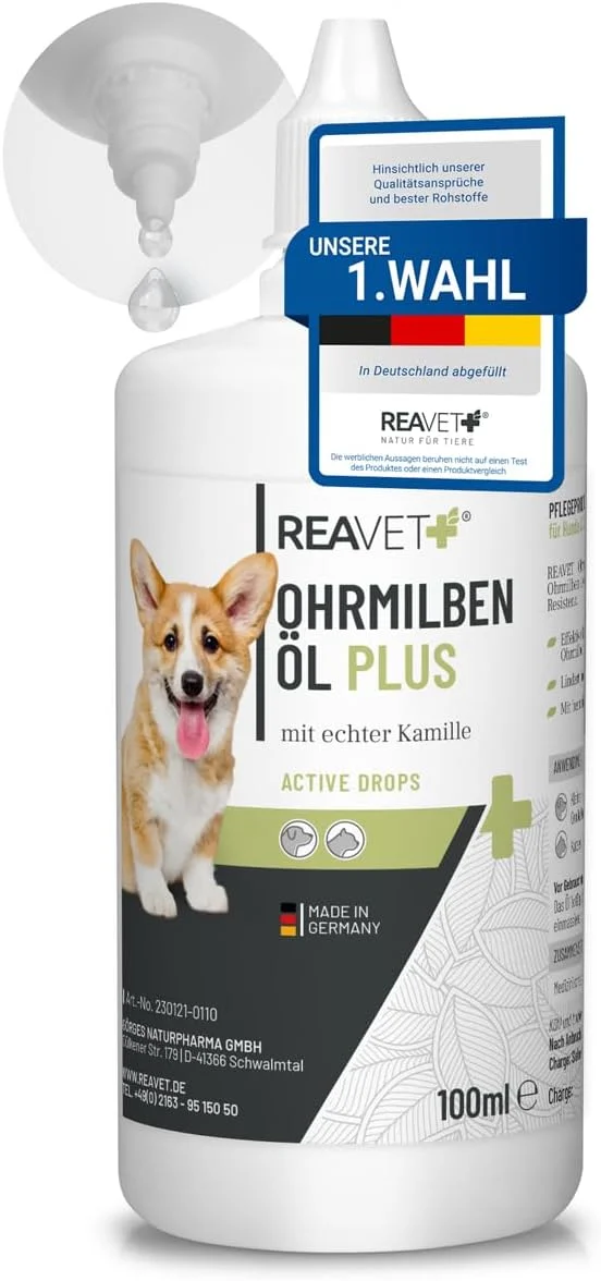 روغن شیری گوش ReaVET پلاس 110 میلی لیتر، ماده موثر فوری برای سگ ها، گربه ها و حیوانات خانگی، مراقبت ملایم برای خارش گوش، قطره گوش، پاک کننده گوش