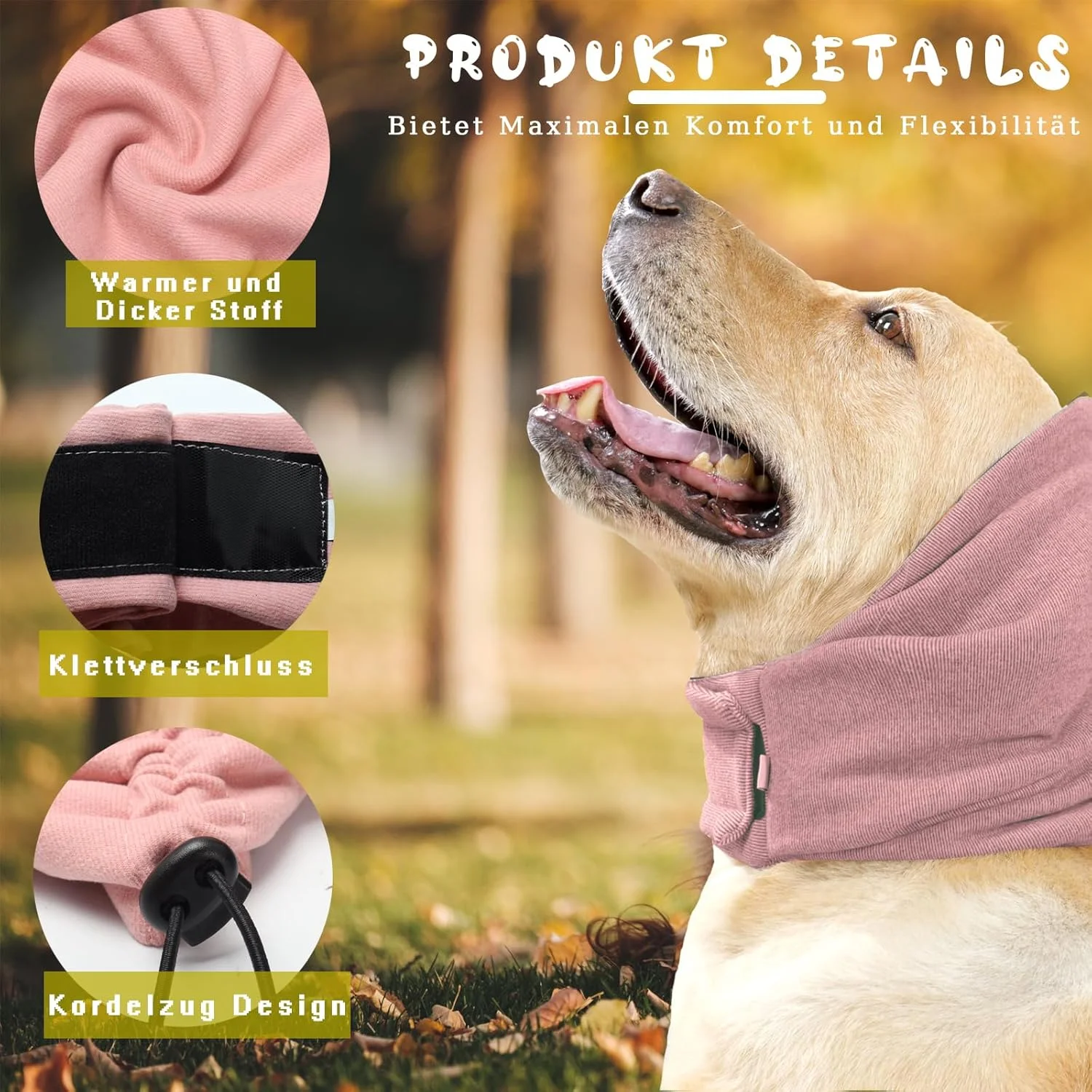 گوشی سگ برای آرامش، محافظ سر و گوش سگ، گرم کننده گوش سگ با چسب ولکرو قابل تنظیم برای تسکین اضطراب حیوانات خانگی (صورتی، L)