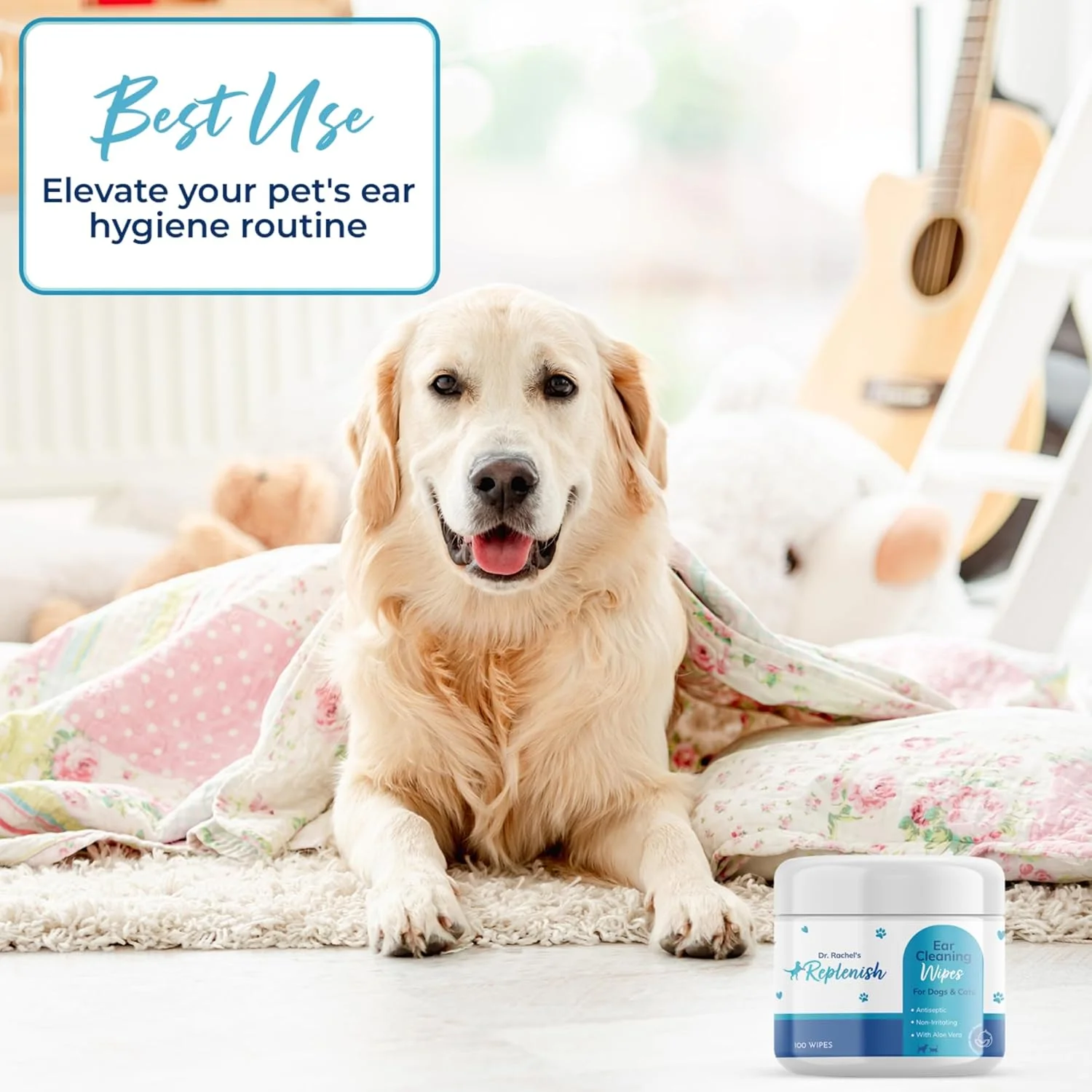 دستمال مرطوب تمیز کننده گوش سگ و گربه ریپلنیش دکتر راشل - دستمال مرطوب ملایم برای گوش سگ - با رایحه خیار و ملون - تمیز کننده گوش سگ و گربه برای تمیز کردن، تسکین و خوشبو کردن گوش های خارش دار - 100 عدد
