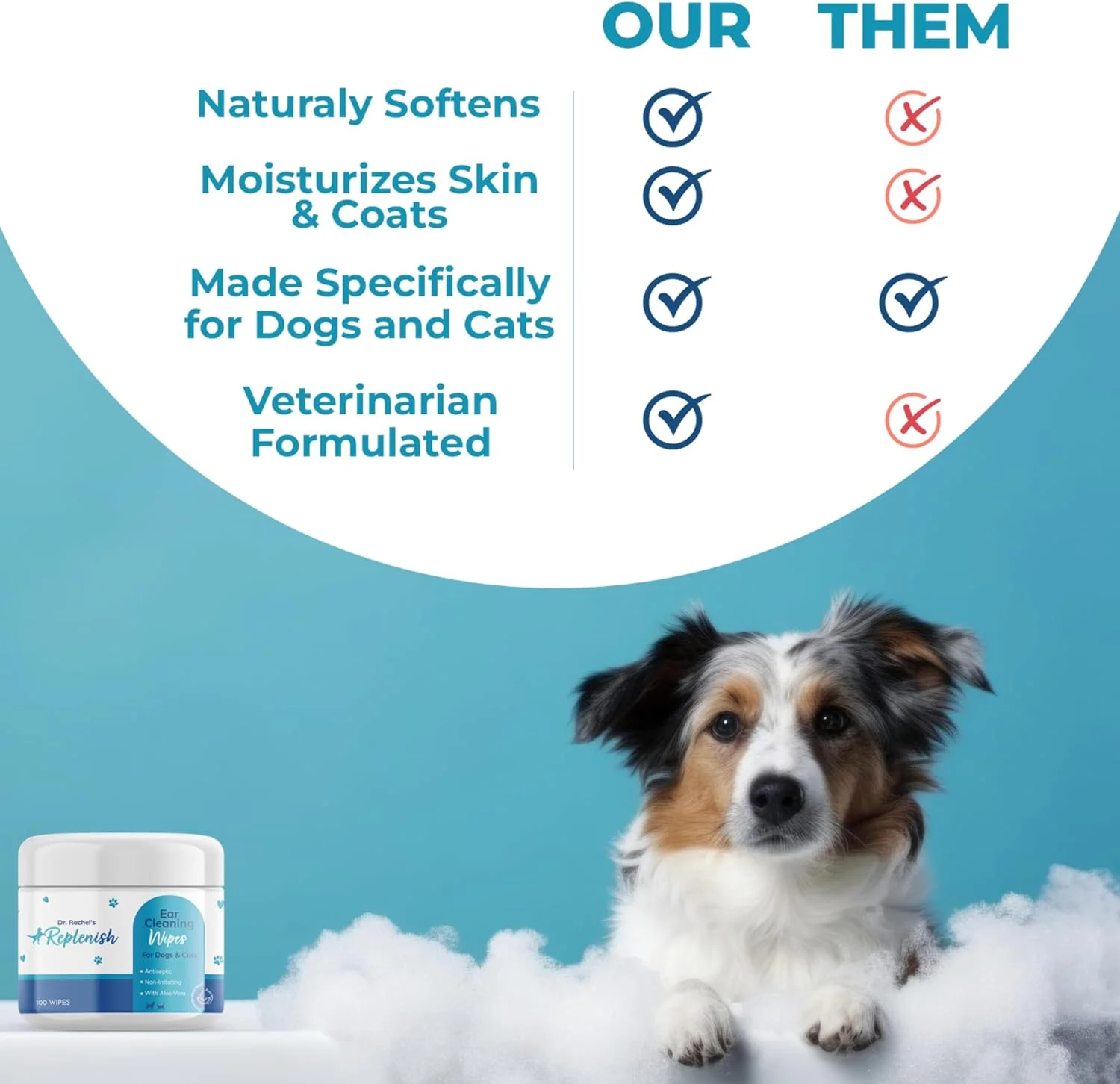 دستمال مرطوب تمیز کننده گوش سگ و گربه ریپلنیش دکتر راشل - دستمال مرطوب ملایم برای گوش سگ - با رایحه خیار و ملون - تمیز کننده گوش سگ و گربه برای تمیز کردن، تسکین و خوشبو کردن گوش های خارش دار - 100 عدد