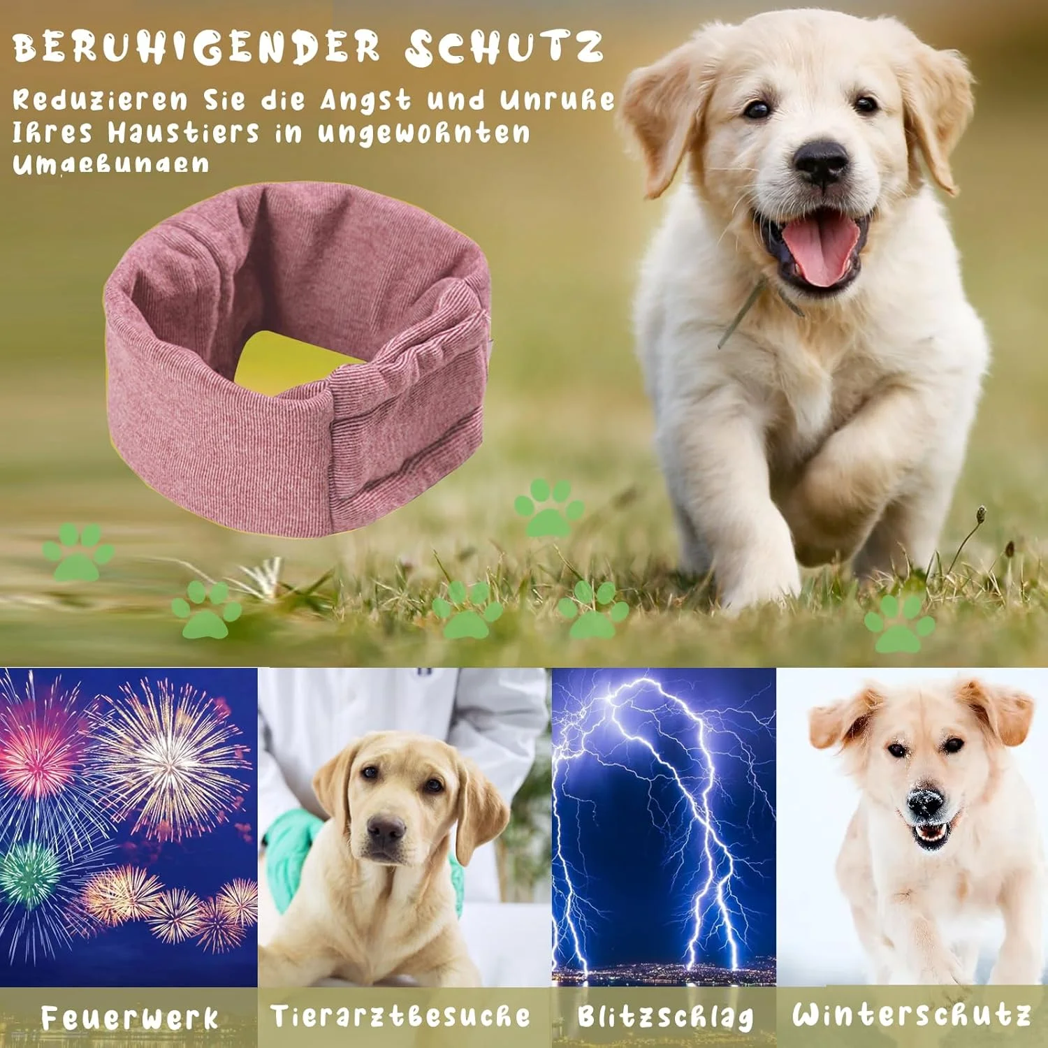 گوشی سگ برای آرامش، محافظ سر و گوش سگ، گرم کننده گوش سگ با چسب ولکرو قابل تنظیم برای تسکین اضطراب حیوانات خانگی (صورتی، L)