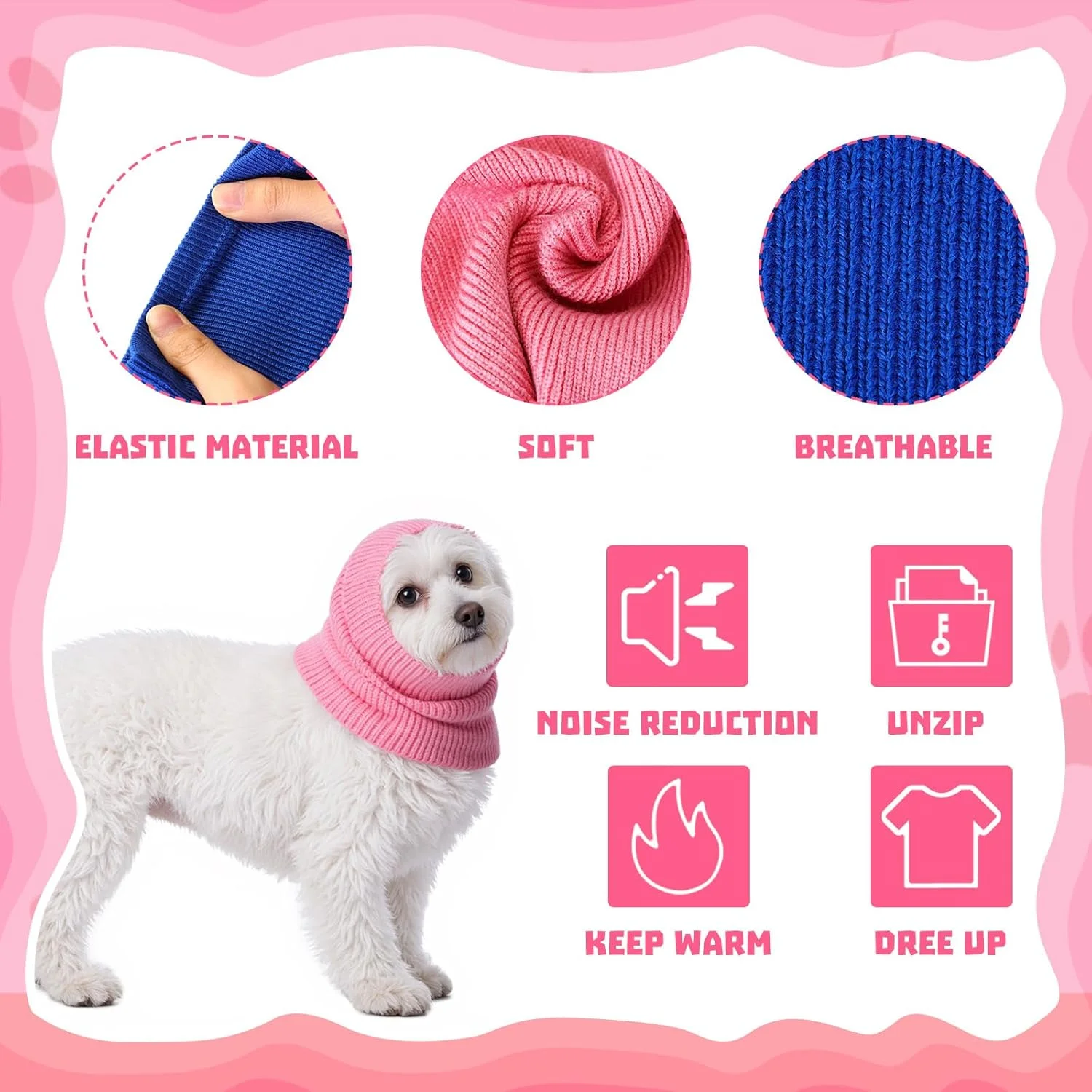 سنتریگو 4 عدد اسنود سگ در 3 سایز، پوشش گوش حیوانات خانگی، محافظ صدا برای پارس کردن و حمام کردن، شال گردن زمستانی گرم برای آرام کردن (آبی، زرد، بنفش روشن، صورتی، کوچک)