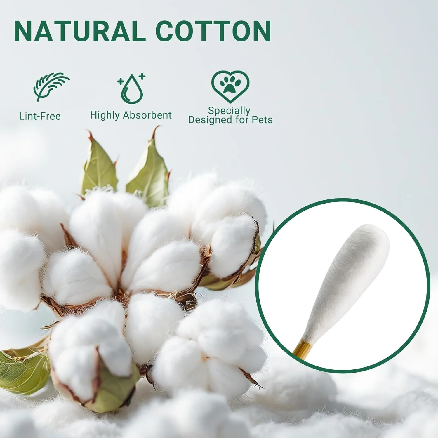 200 عدد گوش پاک کن سگ در جعبه نگهداری - گوش پاک کن های پنبه ای 6 اینچی برای سگ ها، سر پنبه ای بزرگ با جذب بالا، بدون پرز - مخصوصاً برای استفاده با پاک کننده گوش حیوانات خانگی طراحی شده است