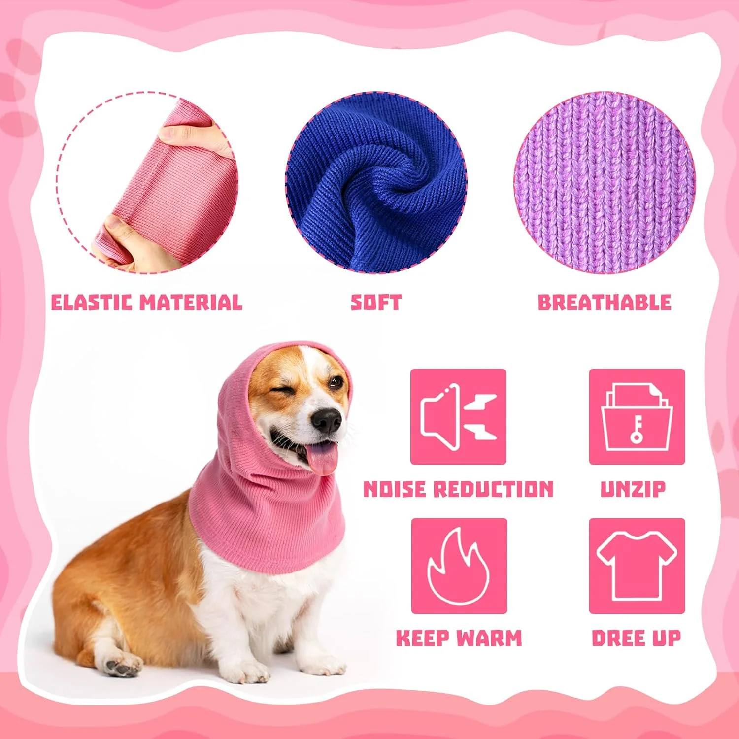 سنتریگو 4 عدد اسنود سگ در 3 سایز، پوشش گوش حیوانات خانگی، محافظ صدا برای پارس کردن و حمام کردن، شال گردن زمستانی گرم برای آرام کردن (آبی، زرد، بنفش روشن، صورتی، M)