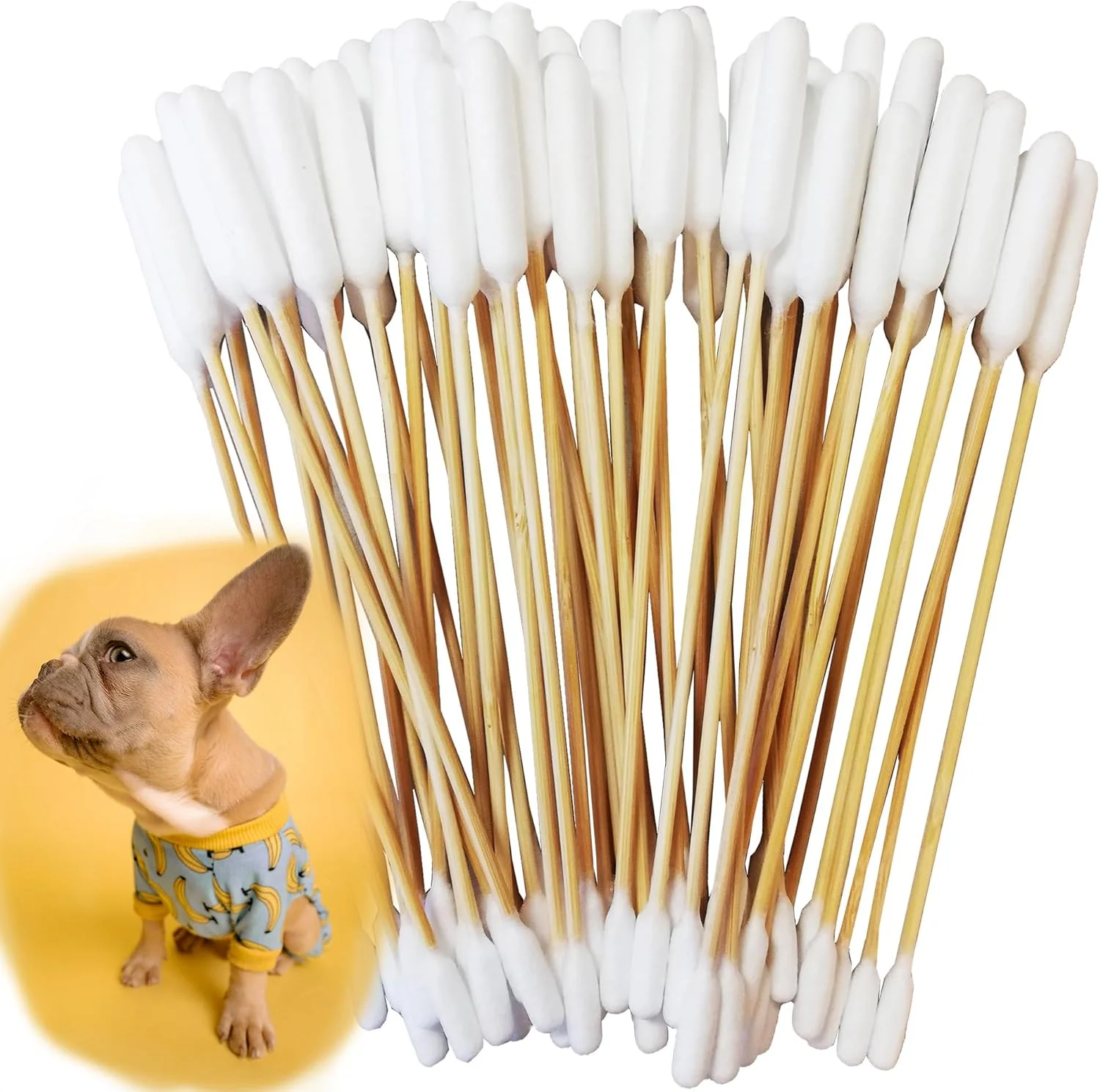 گوش پاک کن پنبه ای فوق بزرگ 15 سانتی متری سگ خانگی، گوش پاک کن بامبو بلند برای تمیز کردن گوش حیوانات (بسته 100 عددی دو سر)