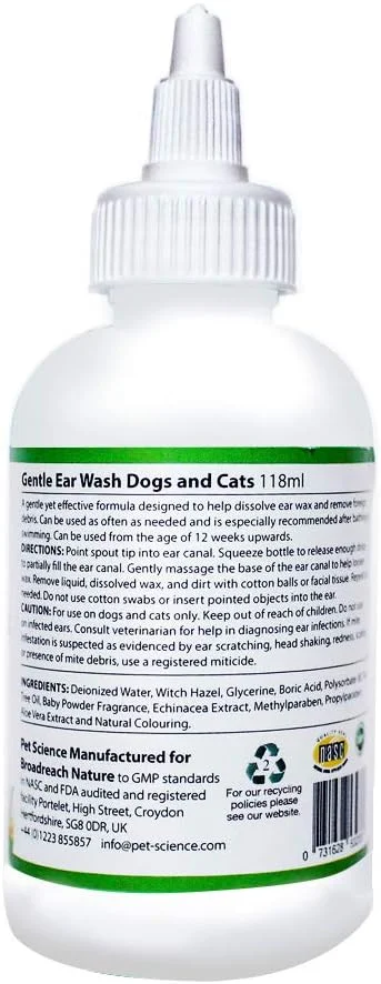 محلول شستشوی گوش حیوانات خانگی، تمیز کننده و ضد عفونی کننده، کاهش خارش (118 میلی لیتر)