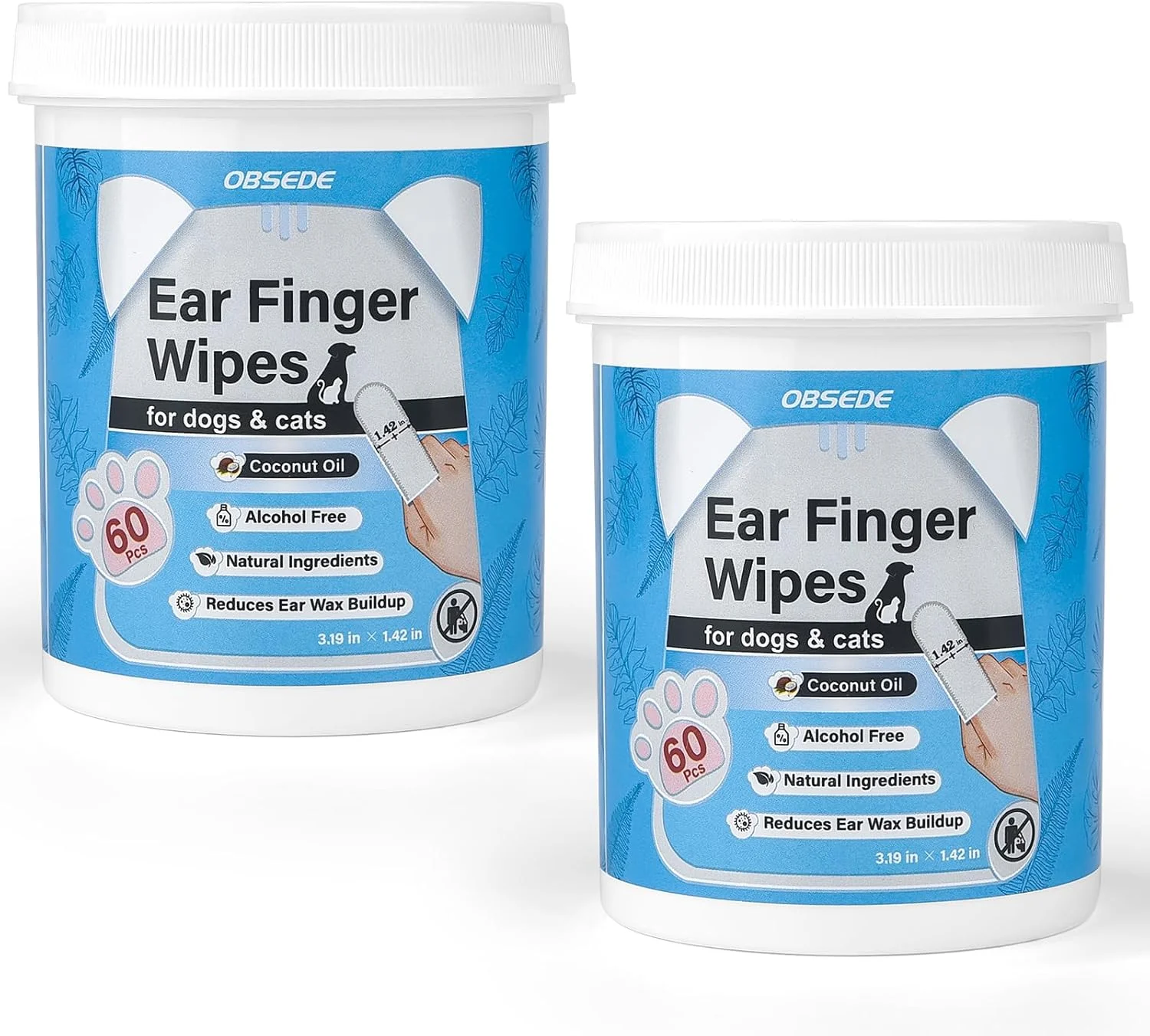 دستمال مرطوب انگشتی تمیز کننده گوش اوبسید، کیت نظافت و مراقبت از سگ و گربه، کنترل بوی ملایم، کاهش جرم و آلودگی، لوازم حیوانات خانگی، استفاده آسان، رایحه نارگیل تازه، 120 عدد
