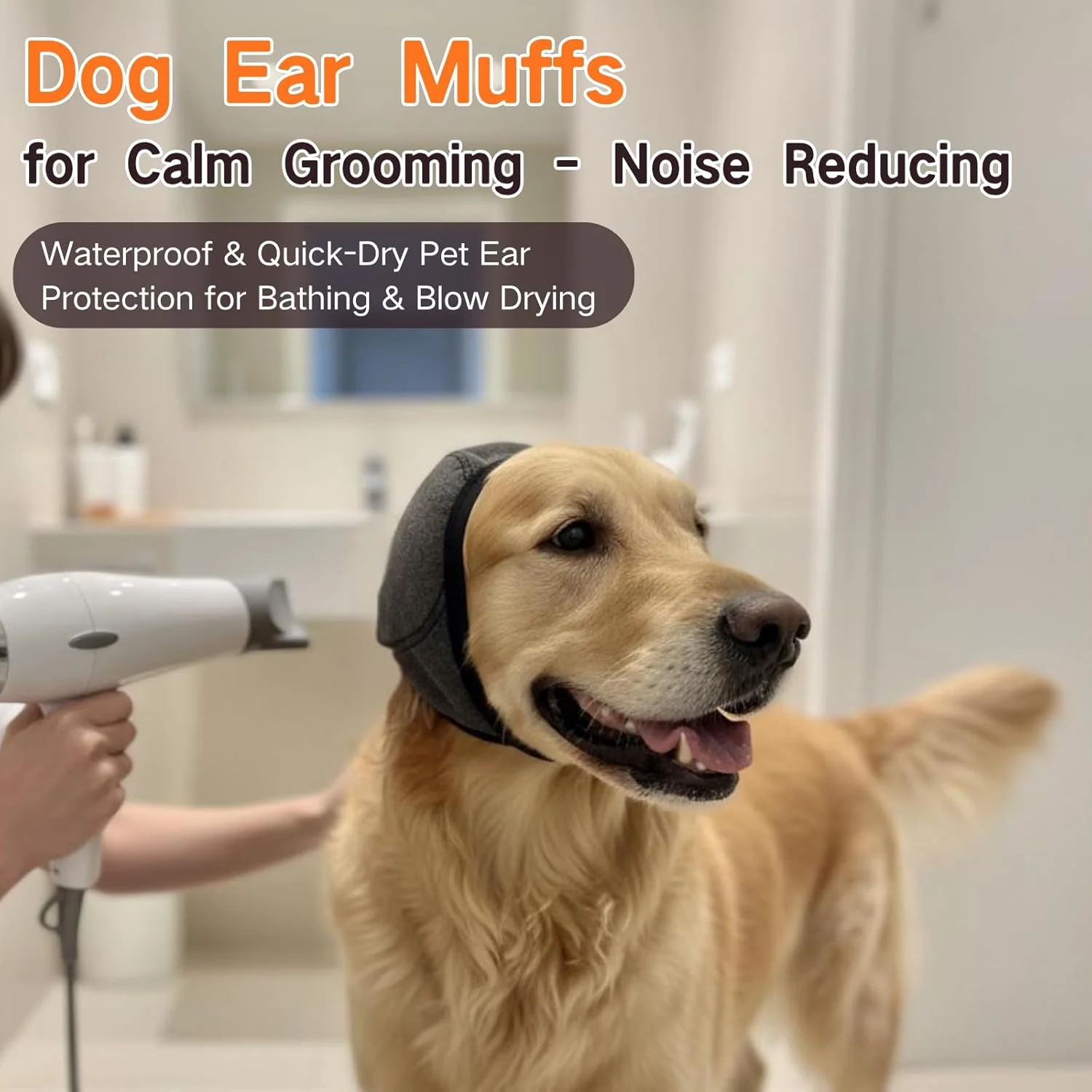 گوشی محافظ گوش سگ برای حمام، پوشش ضد آب محافظ گوش شنا با کاهش صدا، محافظ گوش تنفسی و قابل تنظیم سگ در برابر آلودگی و حشرات (خاکستری سایز بزرگ)