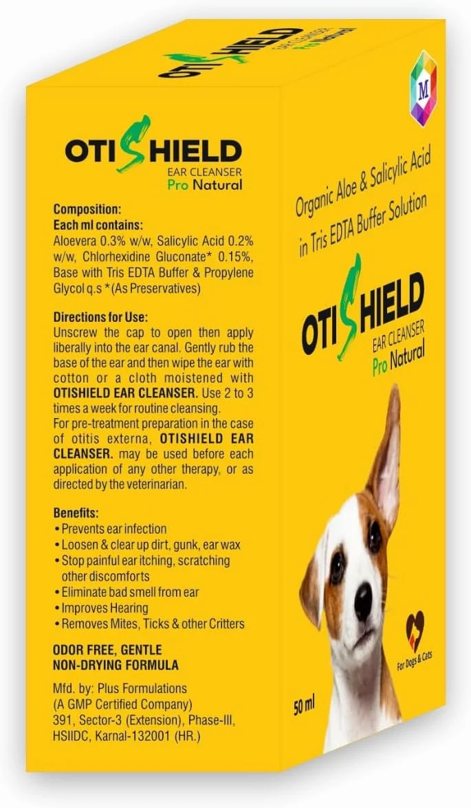محلول پاک کننده طبیعی گوش سگ و گربه OtiShield Pro، فرمول آلوئه ارگانیک، 50 میلی لیتر