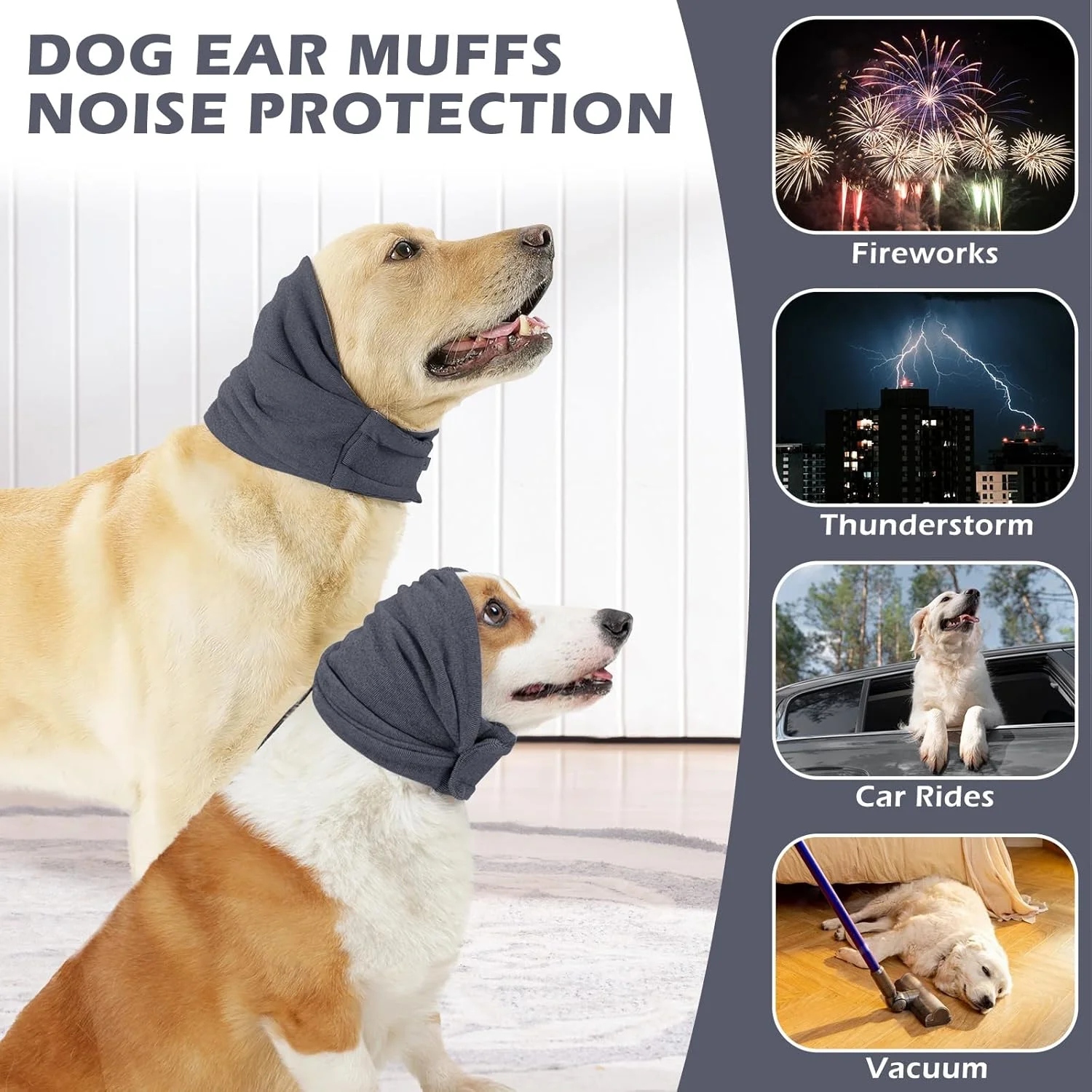 محافظ گوش سگ، محافظت از گوش سگ در برابر صدا، اسنود برای گرم نگه داشتن گوش سگ، هدبند سگ، پوشش گوش سگ برای حمام، خشک کردن، کاهش اضطراب، هدبند سگ، هودی آرامش بخش سگ، خاکستری، M