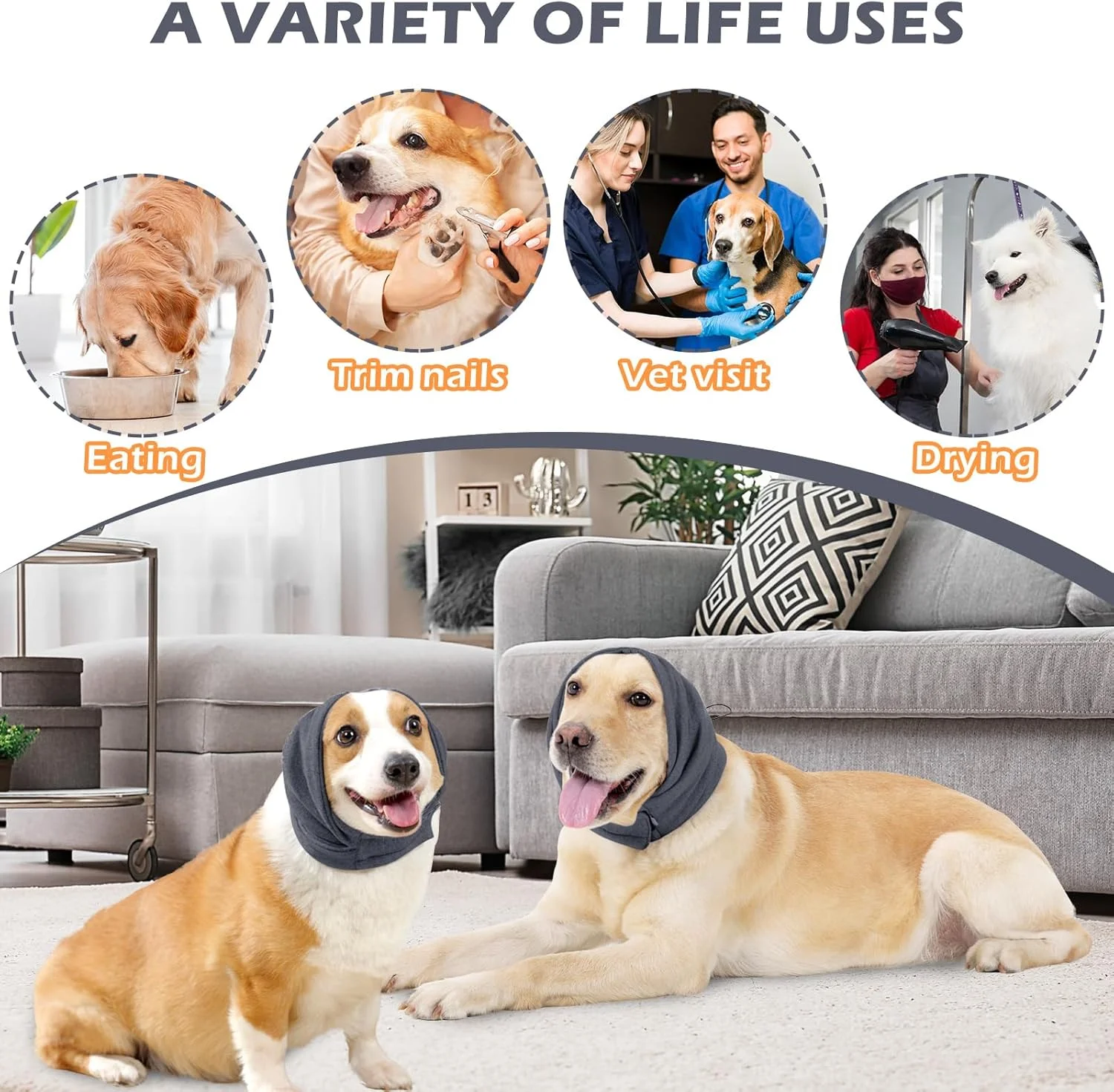 محافظ گوش سگ، محافظت از گوش سگ در برابر صدا، اسنود برای گرم نگه داشتن گوش سگ، هدبند سگ، پوشش گوش سگ برای حمام، خشک کردن، کاهش اضطراب، هدبند سگ، هودی آرامش بخش سگ، خاکستری، M