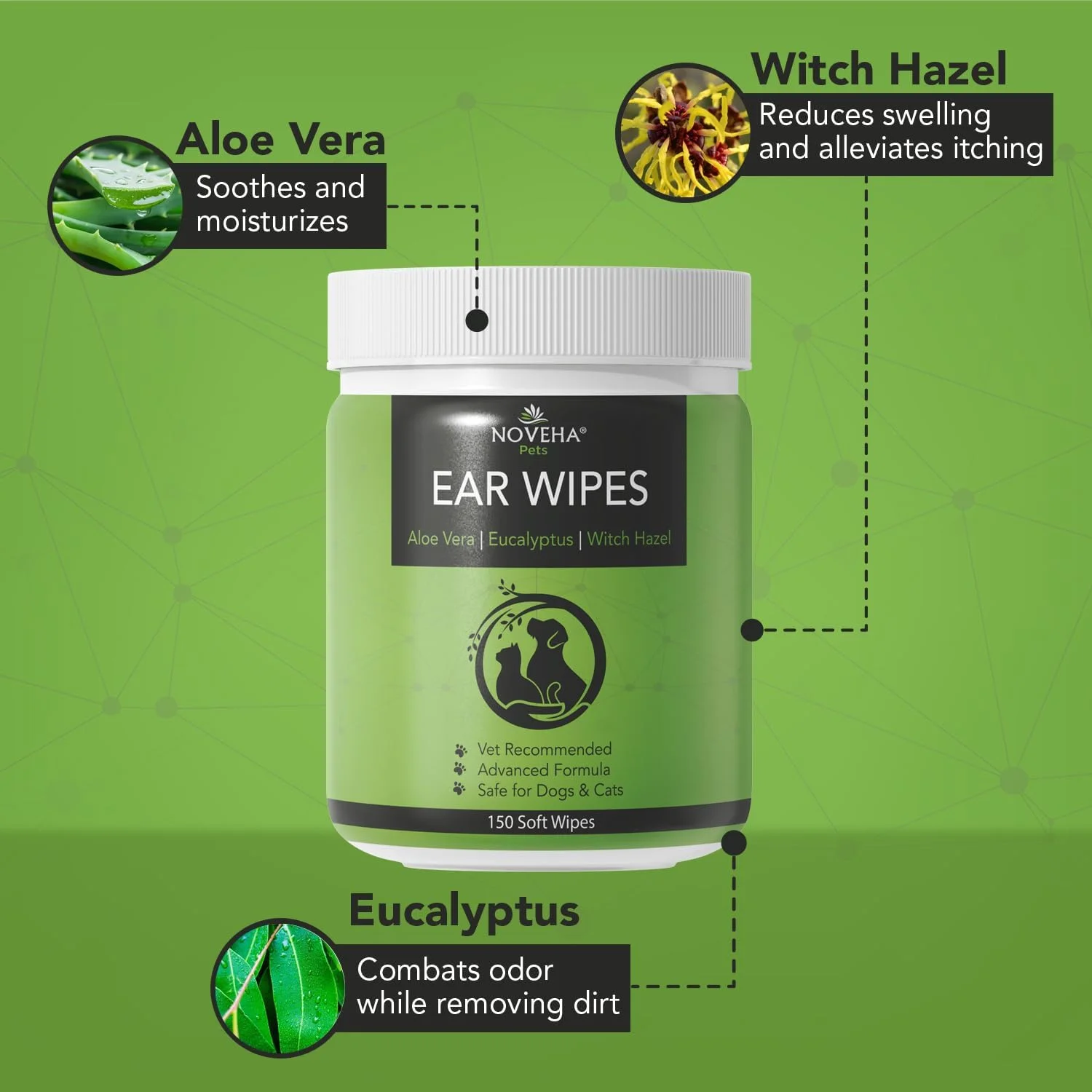 دستمال مرطوب تمیز کننده گوش حیوانات خانگی نووها (150 عدد)، پاک کننده گوش سگ و گربه - توقف خارش گوش با آلوئه ورا، اکالیپتوس و فندق افسونگر برای کنترل بو، از بین بردن کثیفی و جرم، بدون عطر دستمال مرطوب تمیز کننده گوش حیوانات خانگی نووها (150 عدد)، پاک کننده گوش سگ و گربه - توقف خارش گوش با آلوئه ورا، اکالیپتوس و فندق افسونگر برای کنترل بو، از بین بردن کثیفی و جرم، بدون عطر