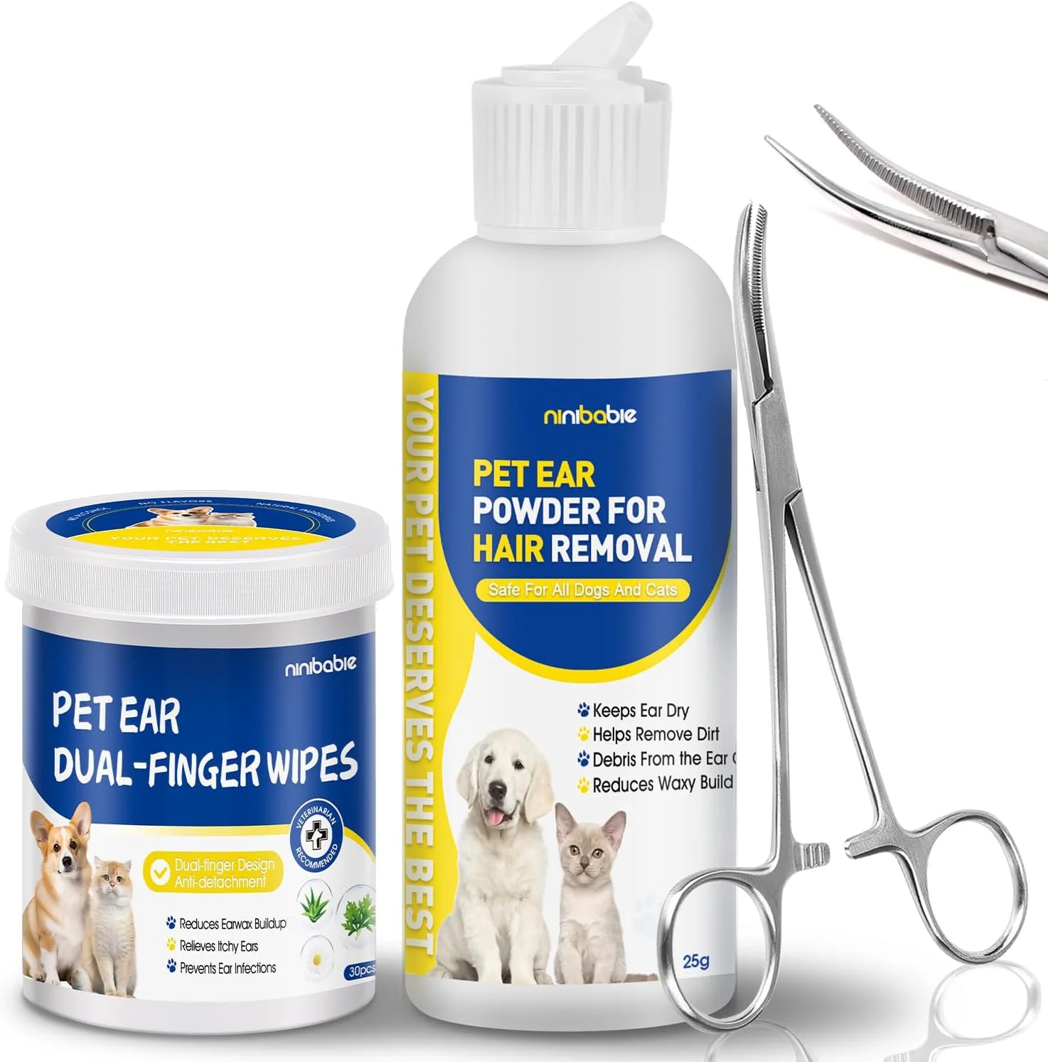 ابزار تمیز کردن موی گوش سگ، درمان عفونت گوش سگ با موچین خمیده 5.5 اینچی، دستمال مرطوب انگشتی گوش سگ، مواد کاملا طبیعی، تسکین خارش گوش و کاهش خاراندن ابزار تمیز کردن موی گوش سگ، درمان عفونت گوش سگ با موچین خمیده 5.5 اینچی، دستمال مرطوب انگشتی گوش سگ، مواد کاملا طبیعی، تسکین خارش گوش و کاهش خاراندن