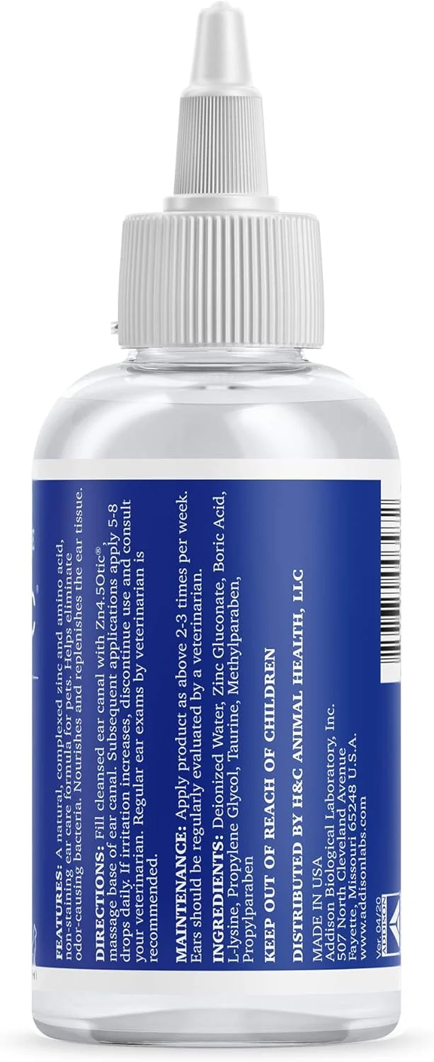 محلول مراقبت از گوش حیوانات خانگی مَکسی گارد مدل Zn4.5 Otic مناسب سگ، گربه و سایر حیوانات (118 میلی لیتر)، آبی/سفید