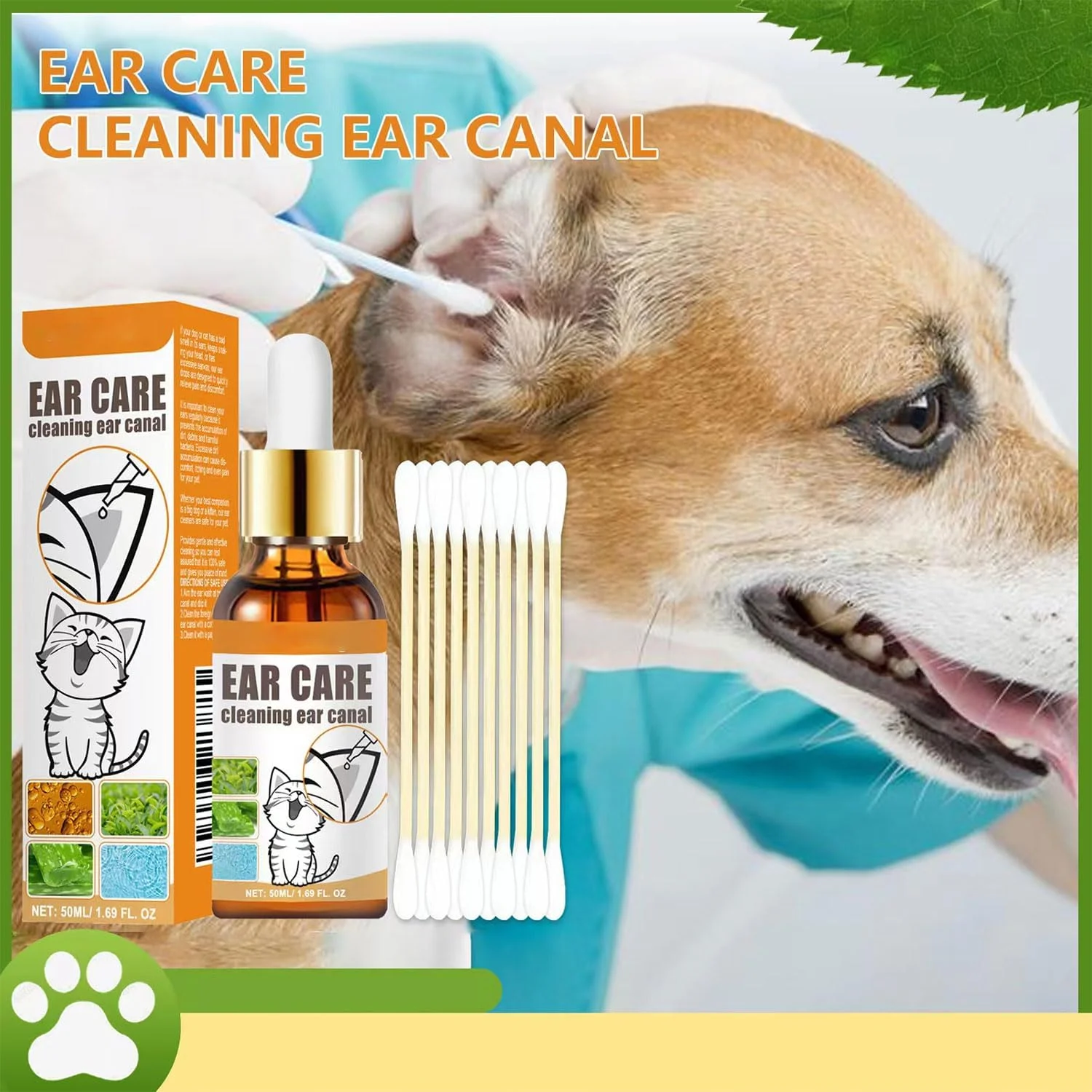 مایع تمیز کننده گوش سگ و گربه، روغن کنه گوش، قطره گوش برای کنه، تمیز کردن ملایم گوش، عامل مراقبت موثر در برابر کنه گوش (50 میلی لیتر)