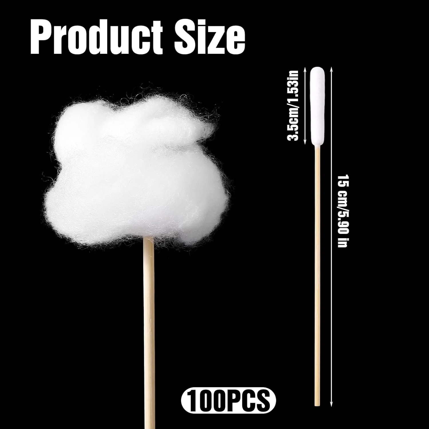 100 عدد گوش پاک کن بزرگ پنبه ای 15 سانتی متری با دسته بامبو برای سگ ها، گوش پاک کن های پنبه ای نرم و بدون پرز، مخصوص تمیز کردن گوش سگ ها و حیوانات خانگی