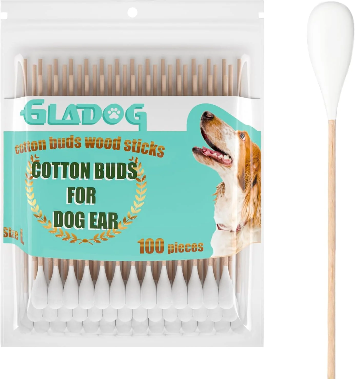 گوش پاک کن بزرگ پنبه ای حرفه ای 15 سانتی متری GLADOG برای سگ ها (سایز متوسط)، گوش پاک کن مخصوص سگ با دسته بامبو بادوام گوش پاک کن بزرگ پنبه ای حرفه ای 15 سانتی متری GLADOG برای سگ ها (سایز متوسط)، گوش پاک کن مخصوص سگ با دسته بامبو بادوام
