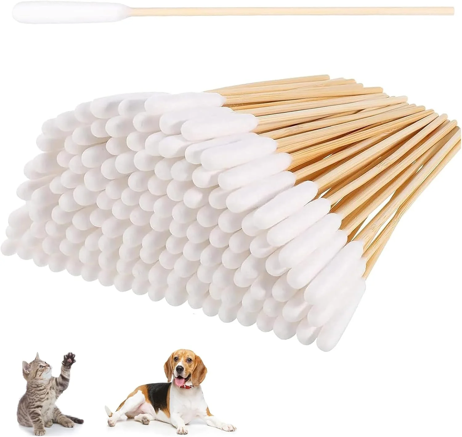 بسته 100 عددی گوش پاک کن پنبه ای برای سگ ها، گوش پاک کن های بلند، پاک کننده گوش برای حیوانات خانگی، چوب های تمیز کننده گوش سگ ها، حیوانات خانگی، گربه ها (15 سانتی متر)