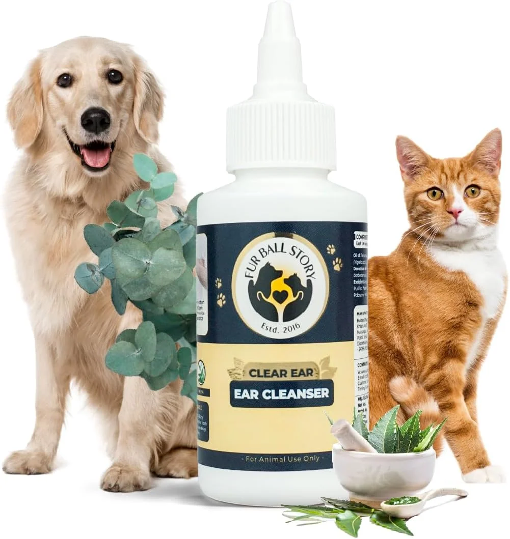 محلول پاک کننده گوش سگ Fur Ball Story - قطره گوش ضد عفونی کننده طبیعی برای سگ ها | تسکین دهنده گوش درد، خشکی و سوزش | جلوگیری از اوتیت اکسترنا | 50 میلی لیتر