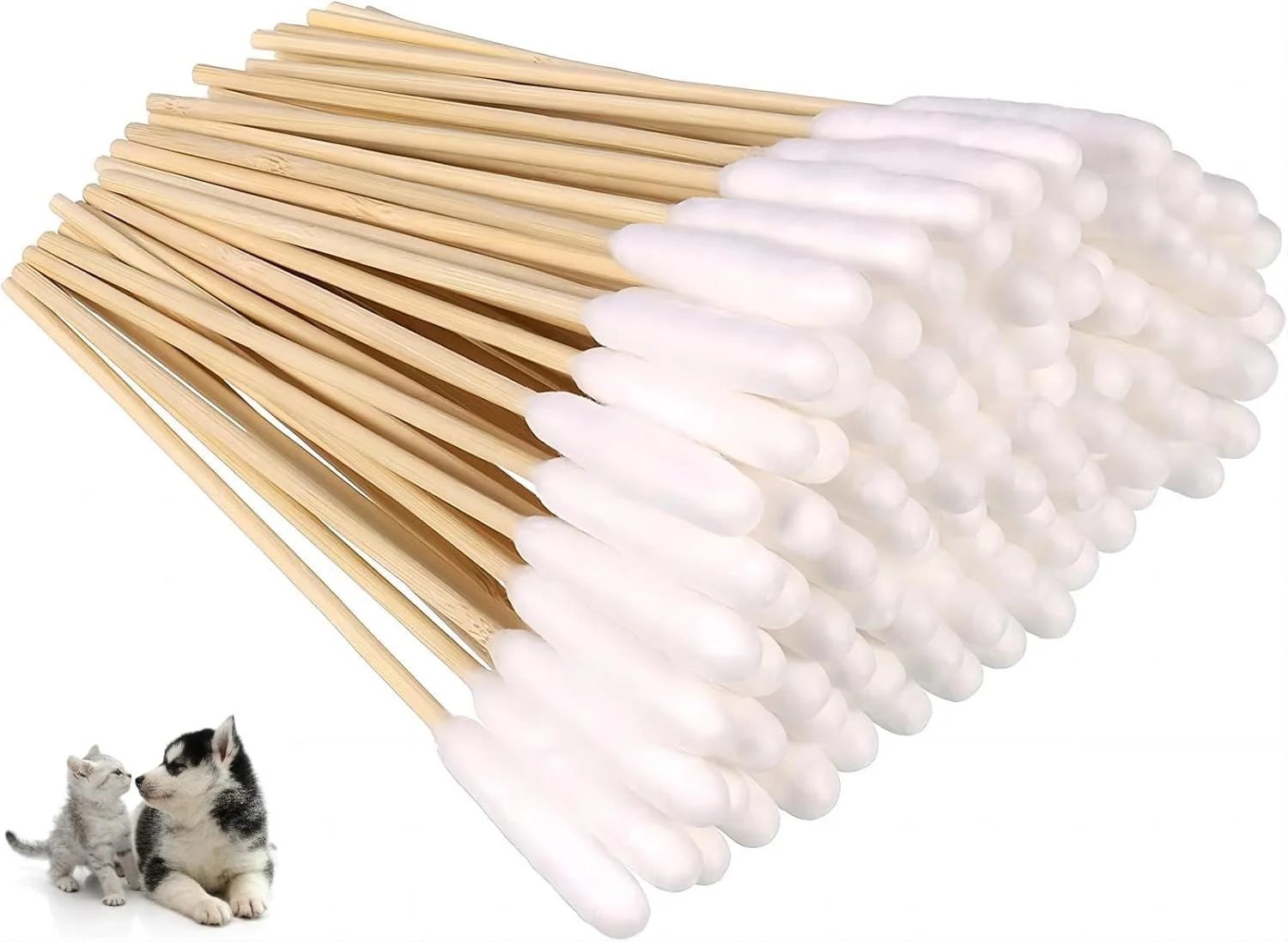 100 عدد گوش پاک کن بلند پنبه ای برای حیوانات خانگی - راه حلی موثر برای پاکسازی جرم گوش سگ و گربه