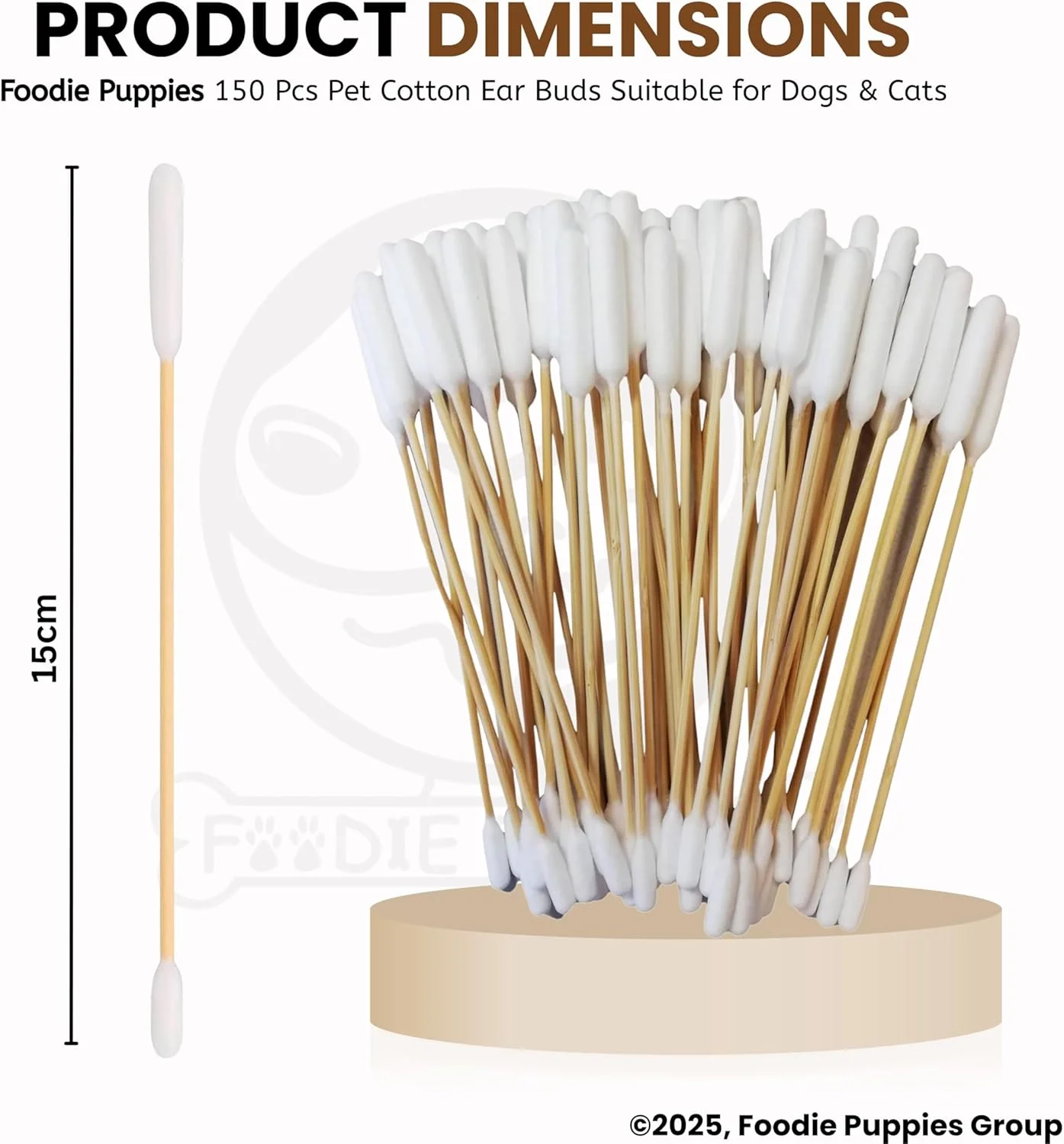 گوش پاک کن پنبه ای سگ و گربه (50 عدد) - دو طرفه 15 سانتی متری بامبو برای تمیز کردن گوش، استفاده از دارو، مراقبت از زخم، دسته چوبی بلند، تمیز کننده ایمن گوش حیوانات خانگی برای گوش های بزرگ سگ