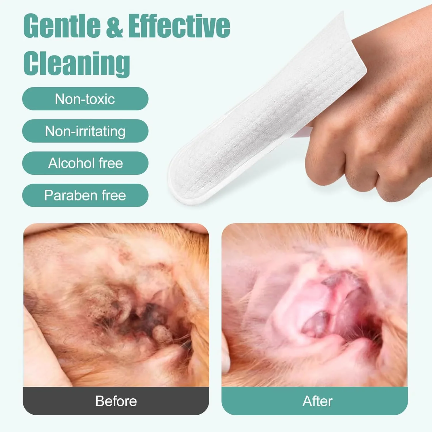 دستمال مرطوب گوش سگ و گربه، سایز بزرگ برای تمیز کردن و رفع خارش و عفونت گوش، 50 عدد دستمال یکبار مصرف
