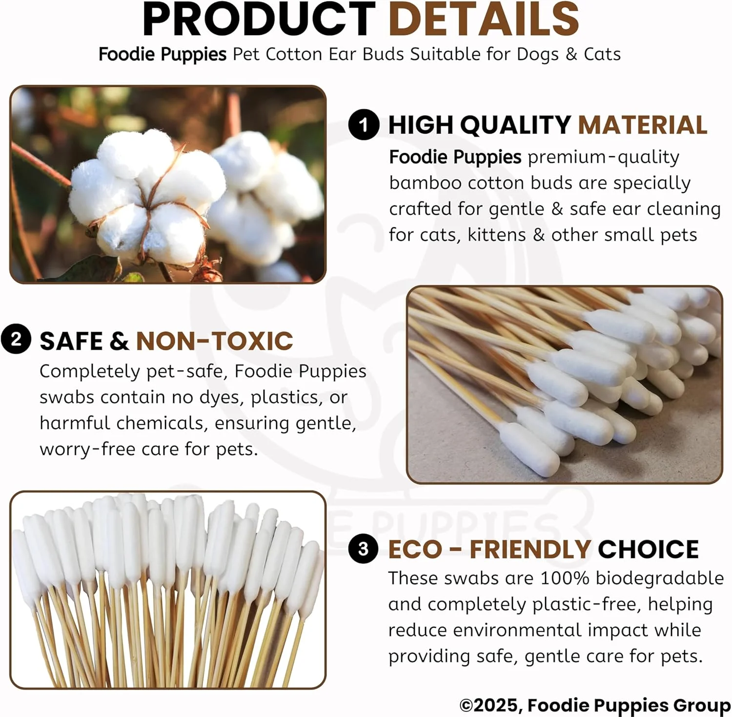 گوش پاک کن پنبه ای سگ و گربه (50 عدد) - دو طرفه 15 سانتی متری بامبو برای تمیز کردن گوش، استفاده از دارو، مراقبت از زخم، دسته چوبی بلند، تمیز کننده ایمن گوش حیوانات خانگی برای گوش های بزرگ سگ